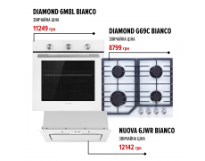 Комплект техники Perfelli Духовка DIAMOND 6M8L BIANCO + Поверхня DIAMOND G69C BIANCO + Витяжка NUOVA 6JWR BIANCO