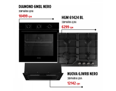 Комплект техники Perfelli Духовка DIAMOND 6M8L NERO + Поверхня HGM 61424 BL + Витяжка NUOVA 6JWRB NERO