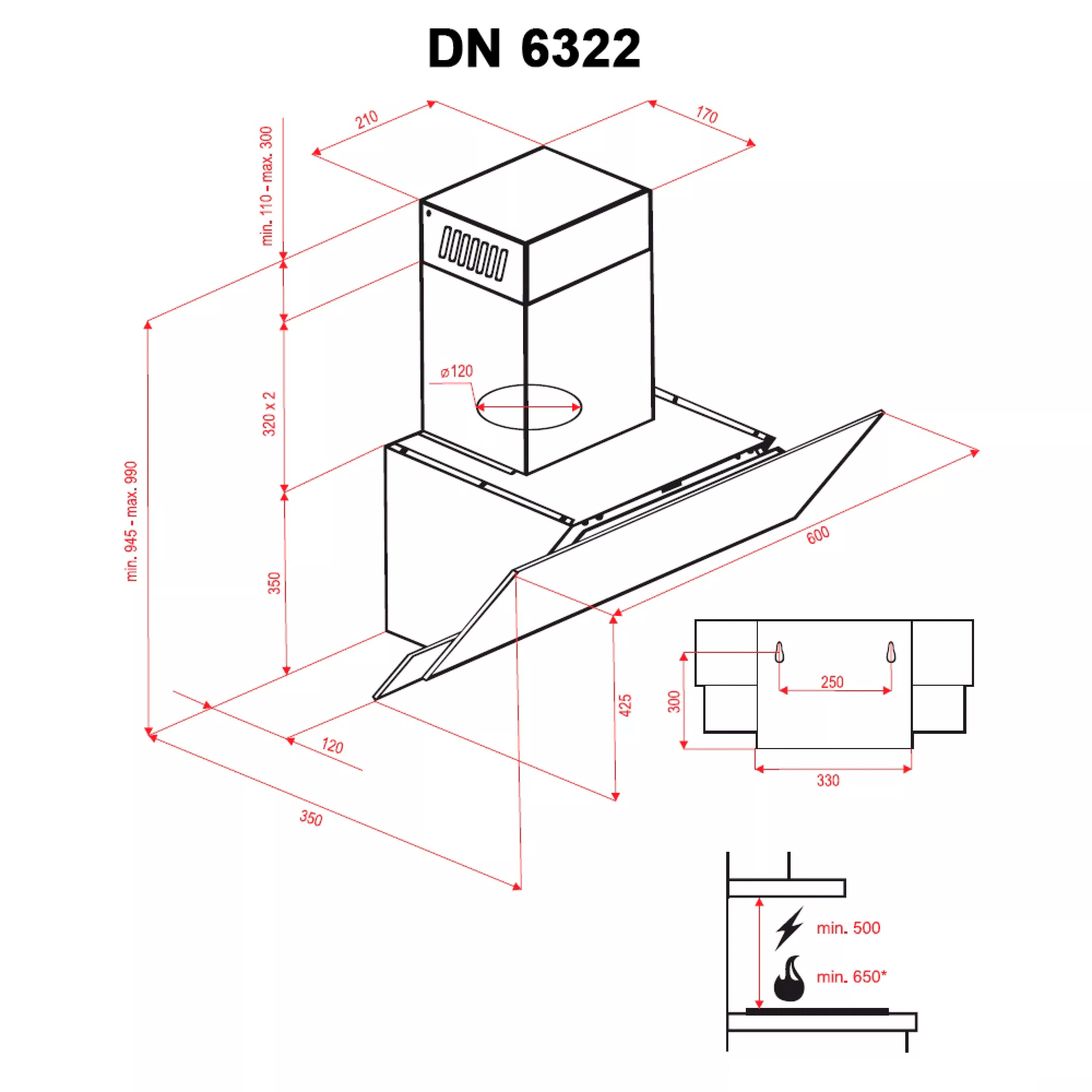 Perfelli 5902429920622 - зображення 7 Витяжка декоративна похила Perfelli DN 6322 W LED - зображення 7