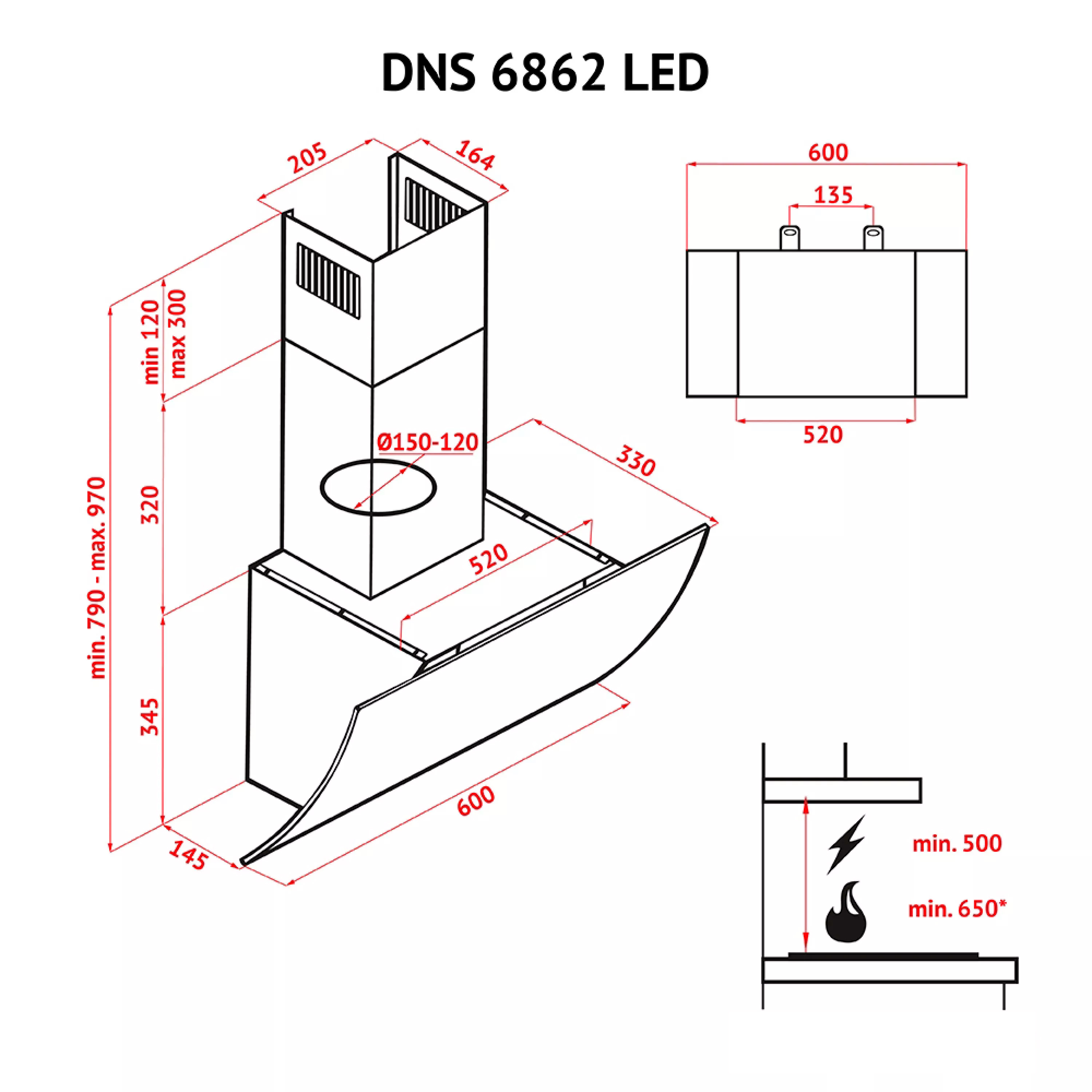 Perfelli 5902429921087 - зображення 15 Витяжка декоративна похила Perfelli DNS 6862 BL LED - зображення 15