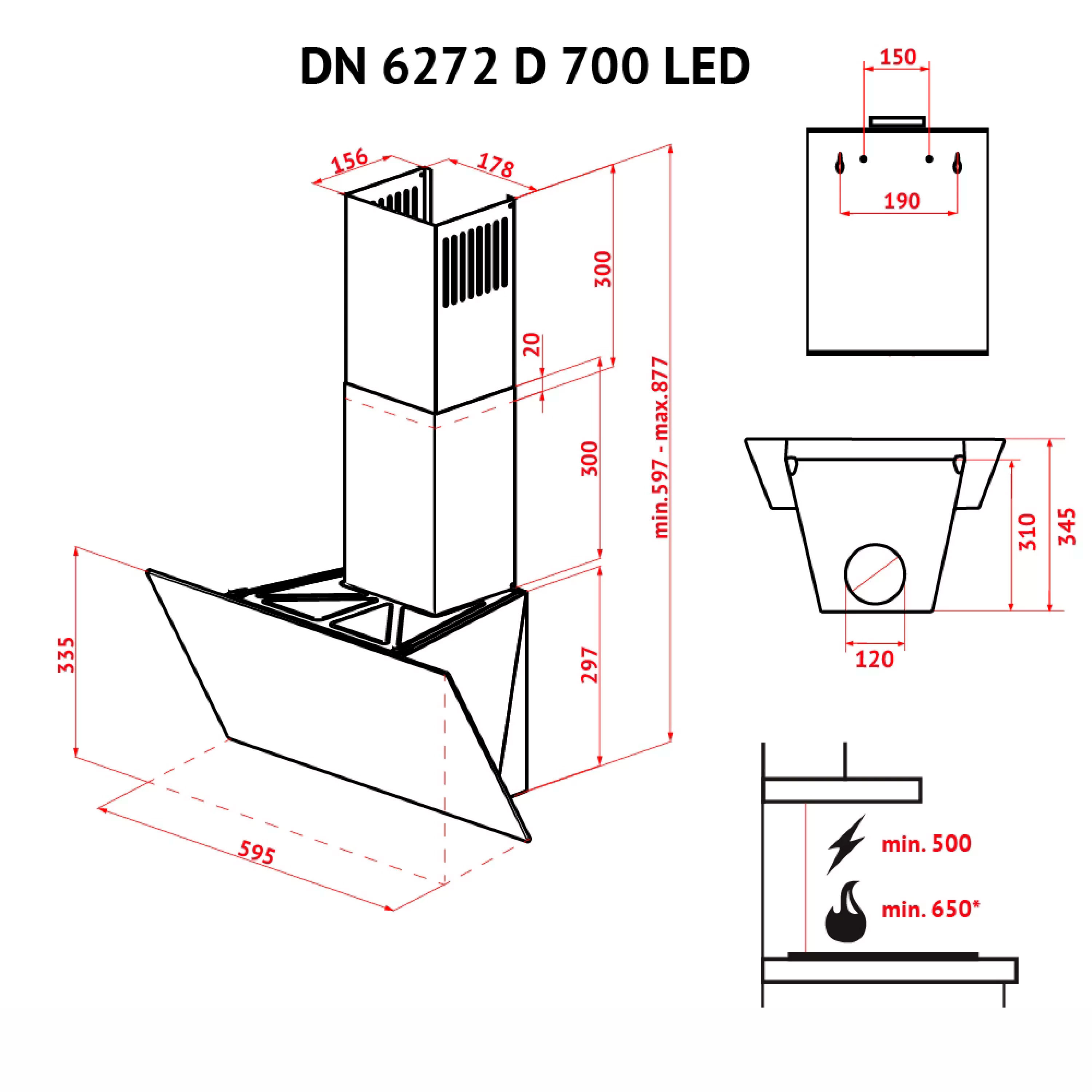 Perfelli 5902767158381 - зображення 15 Витяжка декоративна похила Perfelli DN 6272 D 700 BL LED - зображення 15