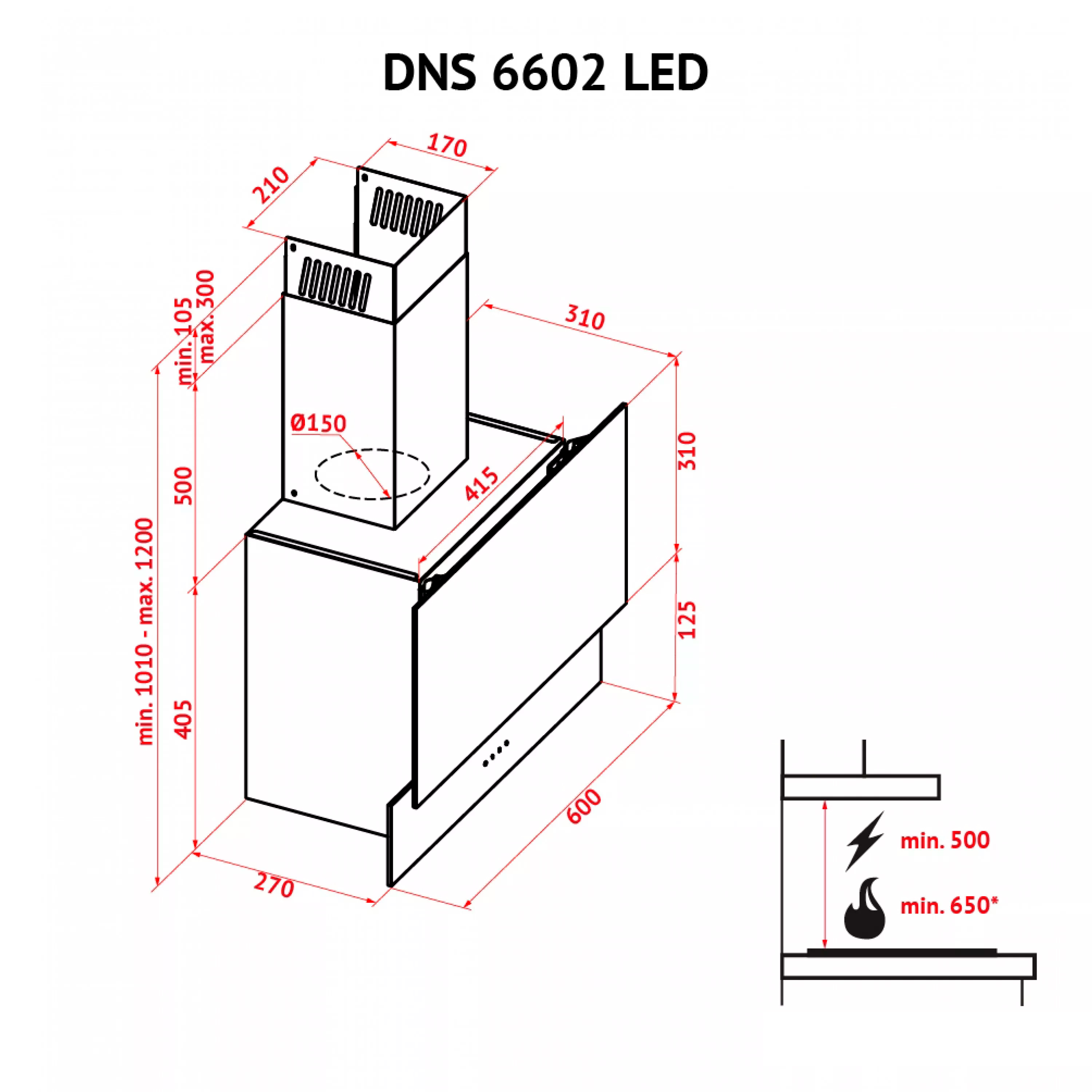 Perfelli 5902767155700 - зображення 10 Витяжка декоративна похила Perfelli DNS 6602 BL LED - зображення 10