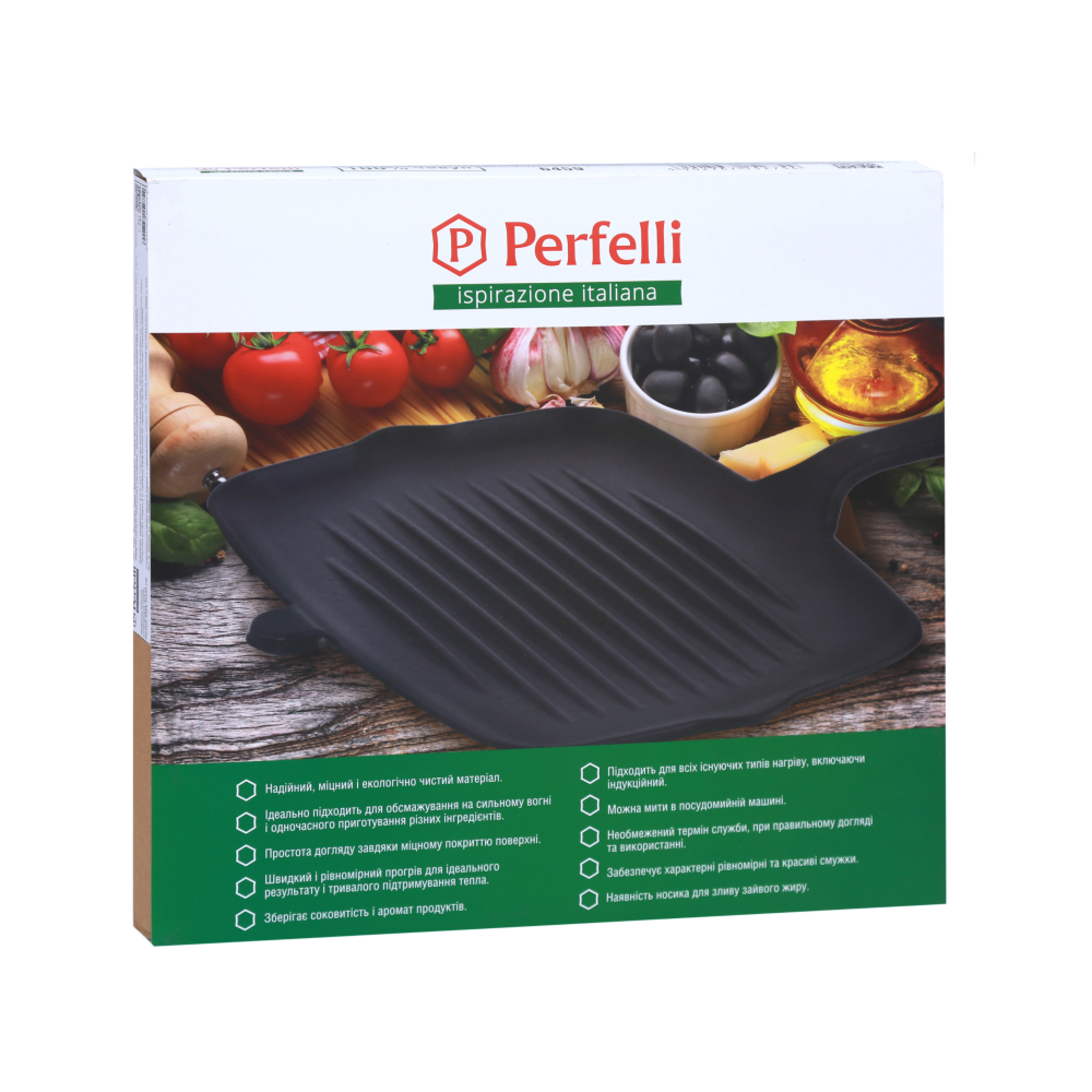 Perfelli 5902767152754 - зображення 7 Чугунная плоская сковорода гриль Perfelli 6459 32х22 см - зображення 7