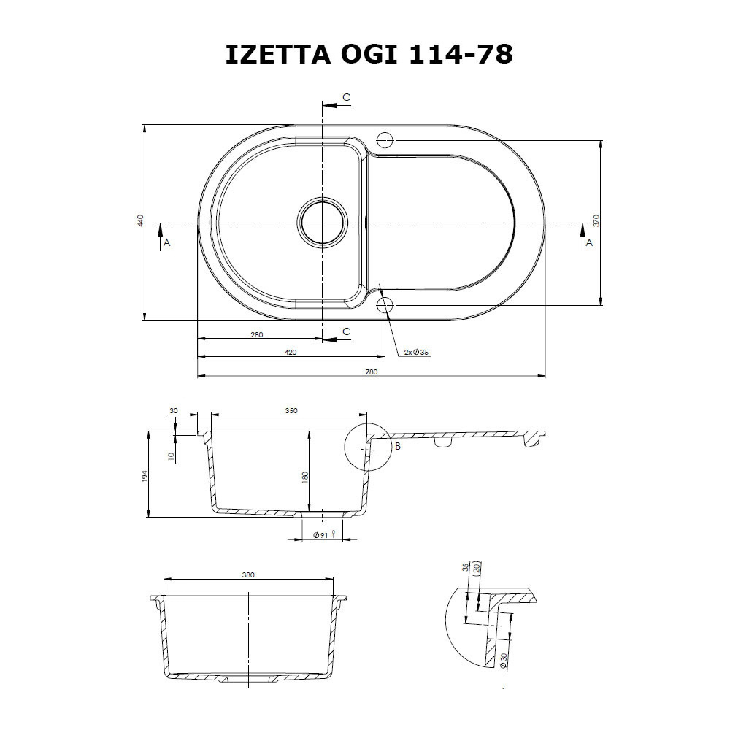 Perfelli 5902767150736 - зображення 5 Мийка кухонна гранітна Perfelli IZETTA OGI 114-78 SAND - зображення 5