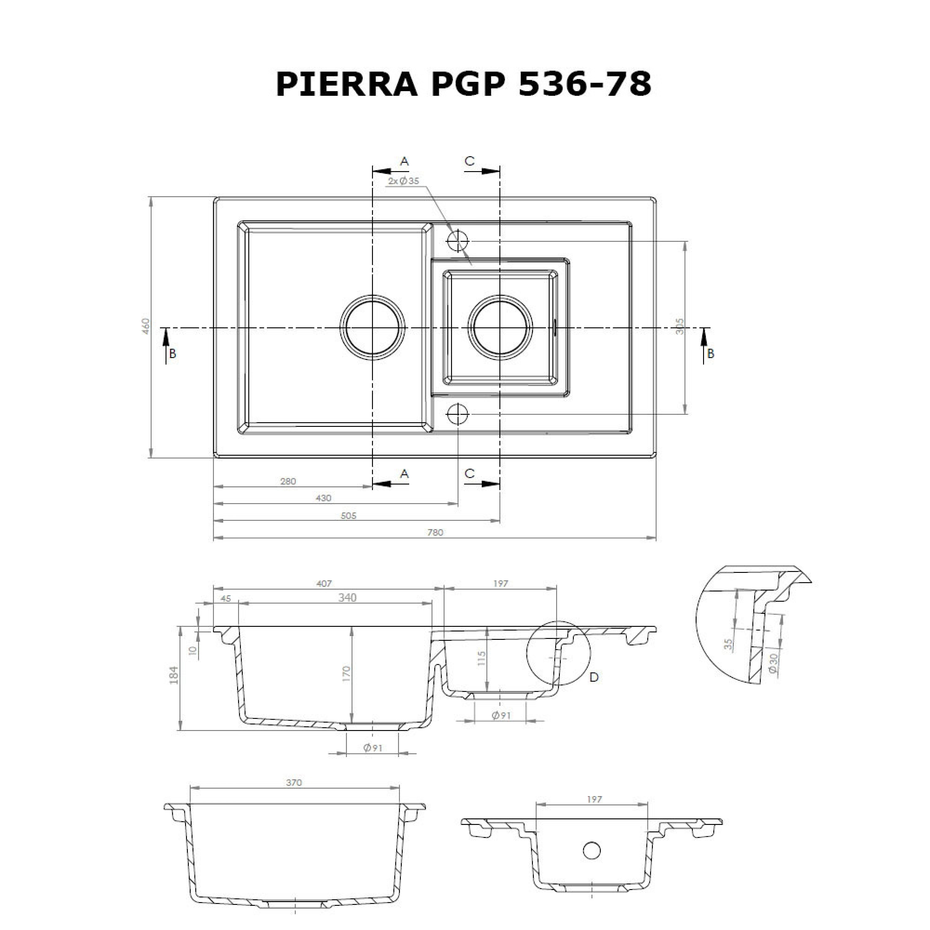 Мийка кухонна гранітна Perfelli PIERRA PGP 536-78 WHITE - зображення 5
