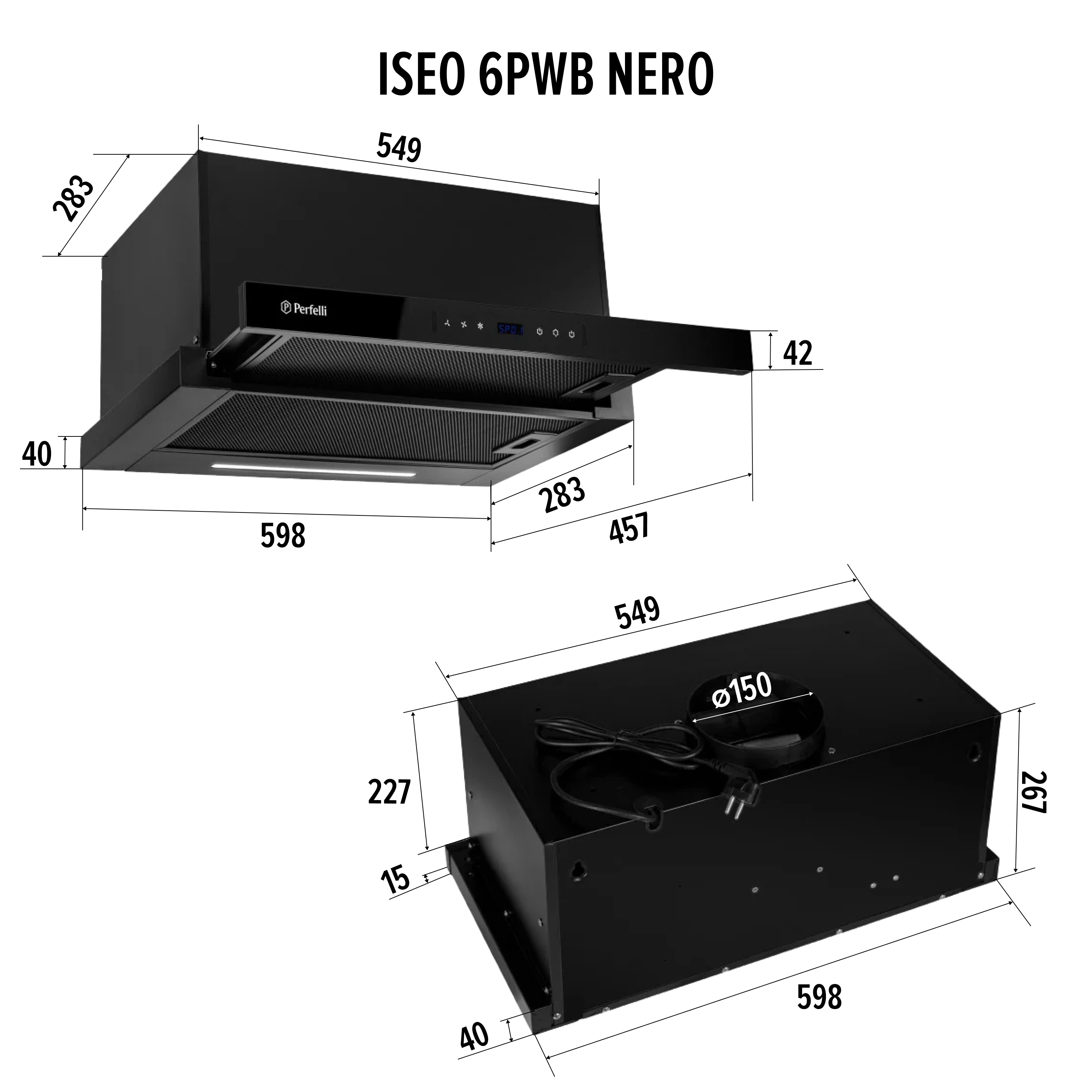 Perfelli 5905563501047 - зображення 16 Витяжка телескопічна PERFELLI ISEO 6PWB NERO - зображення 16