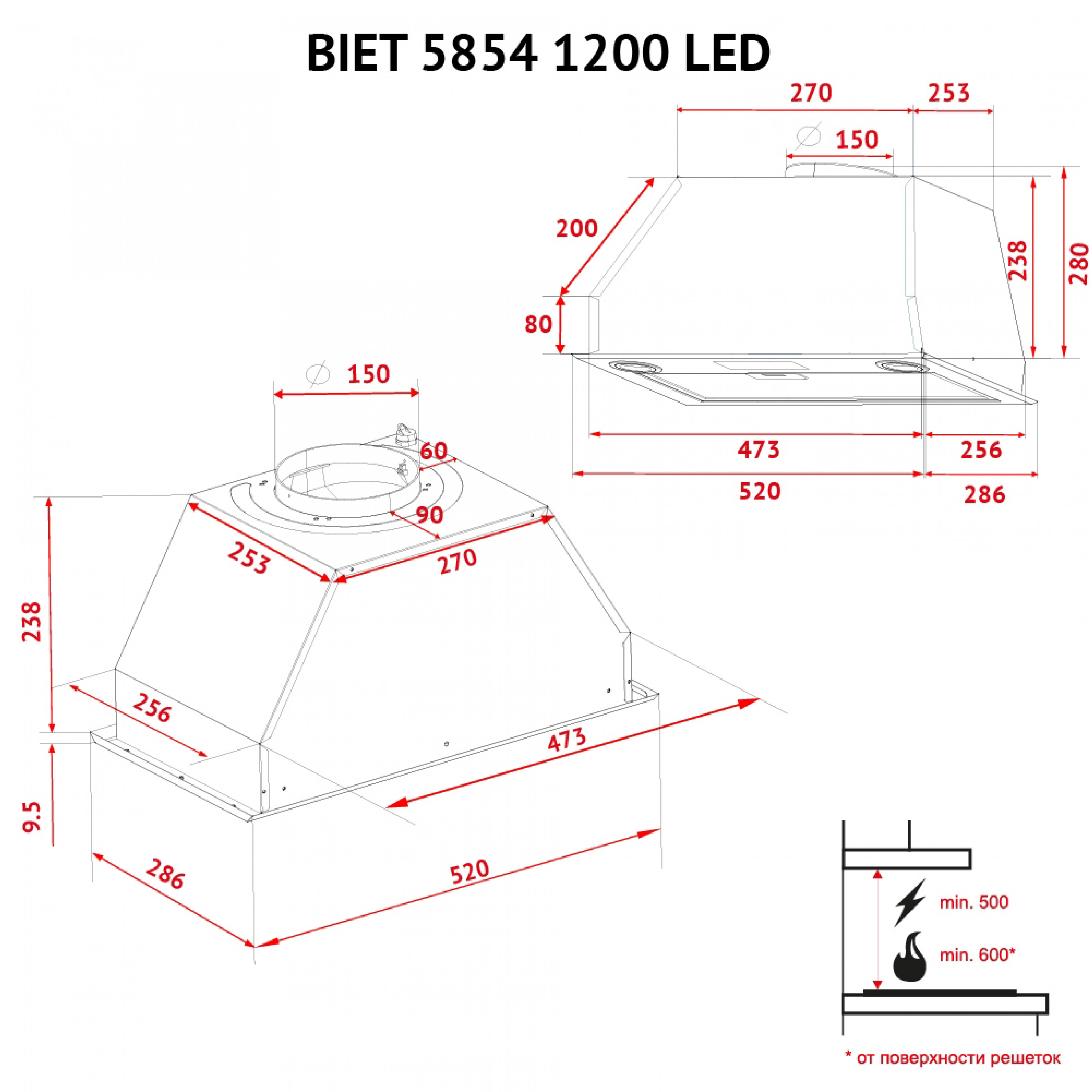Вытяжка полновстраиваемая Perfelli BIET 5854 I 1200 LED - зображення 12
