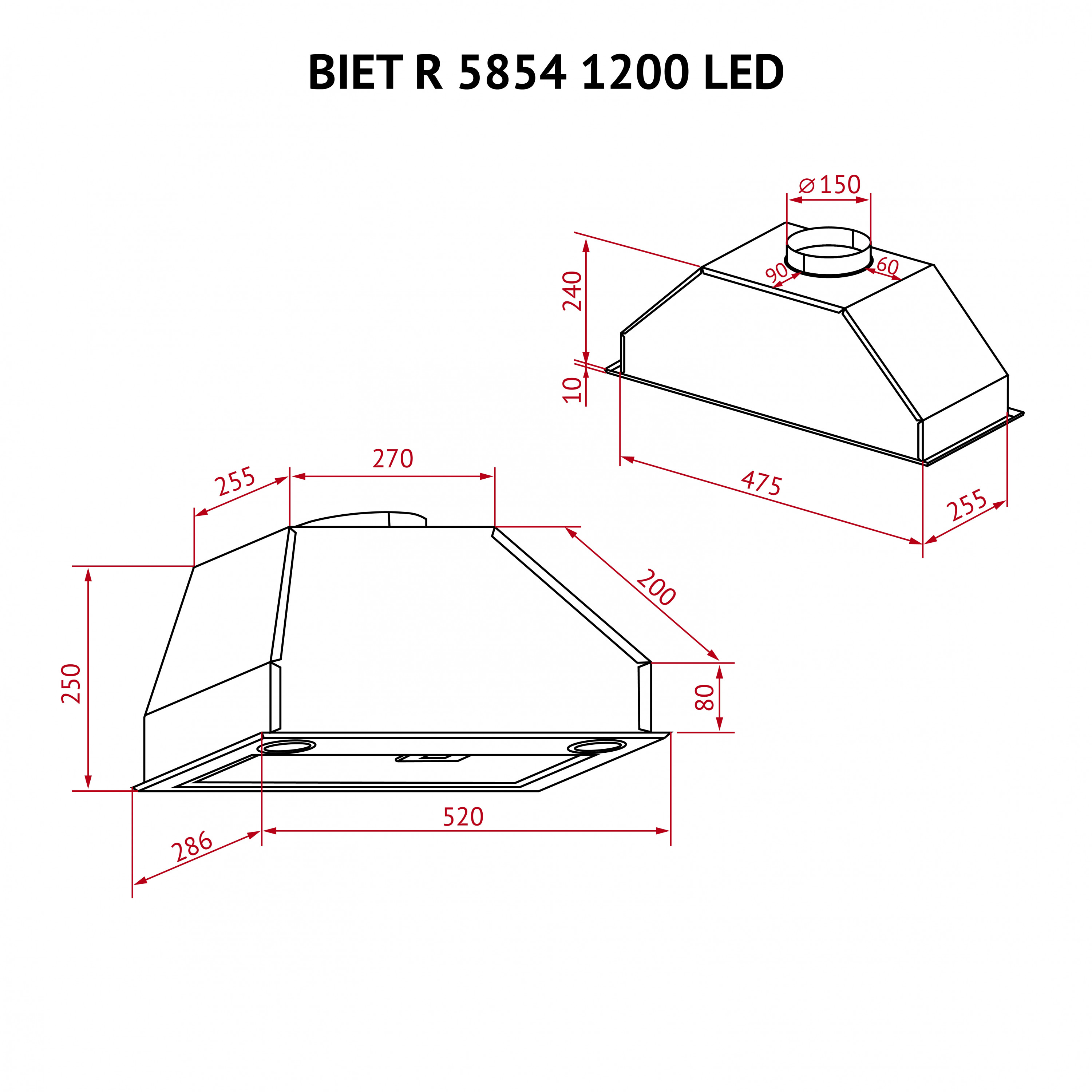 Perfelli 5902767158886 - зображення 11 Витяжка повновбудована Perfelli BIET R 5854 BL 1200 LED - зображення 11