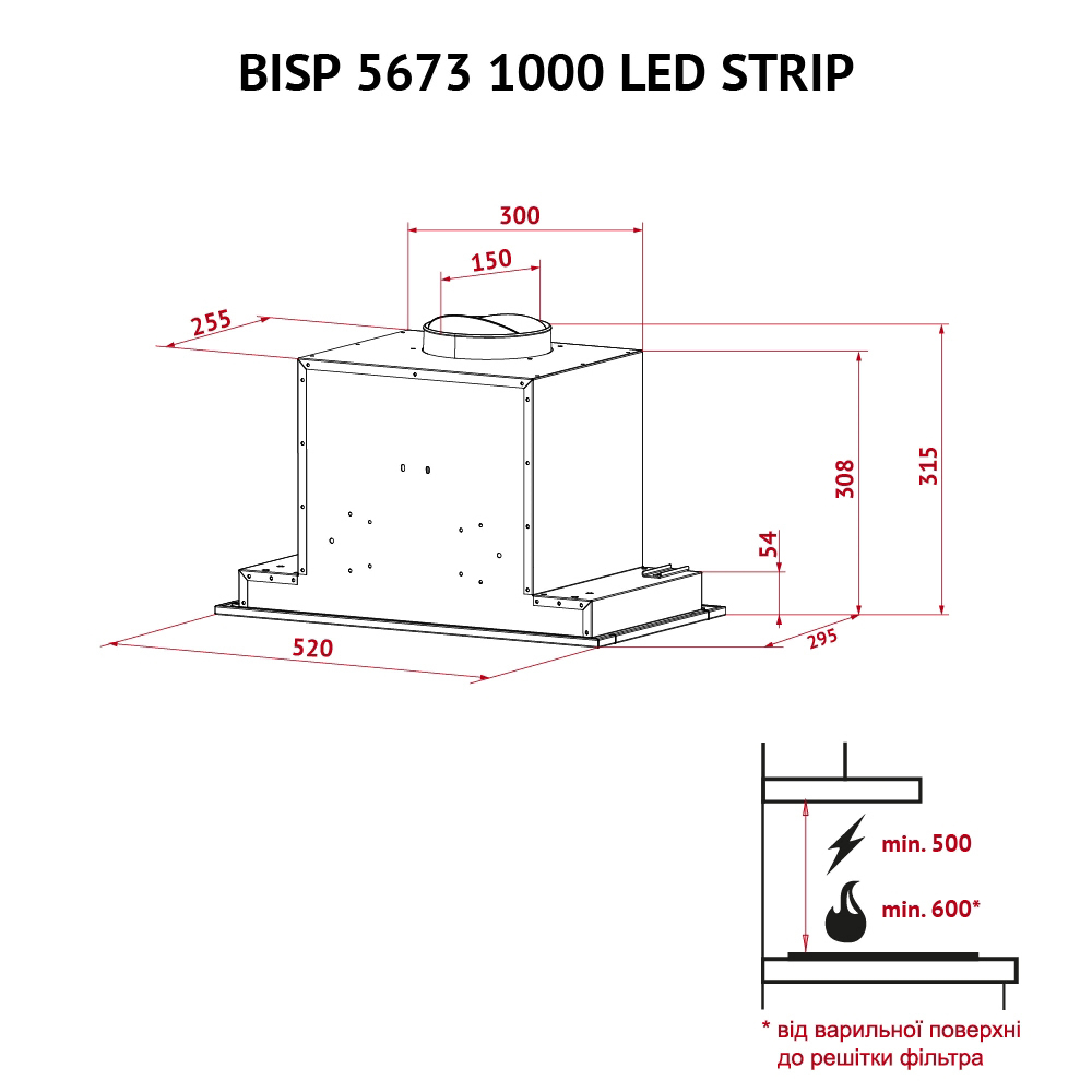 Витяжка повнобудована Perfelli BISP 5673 BL 1000 LED Strip - зображення 11