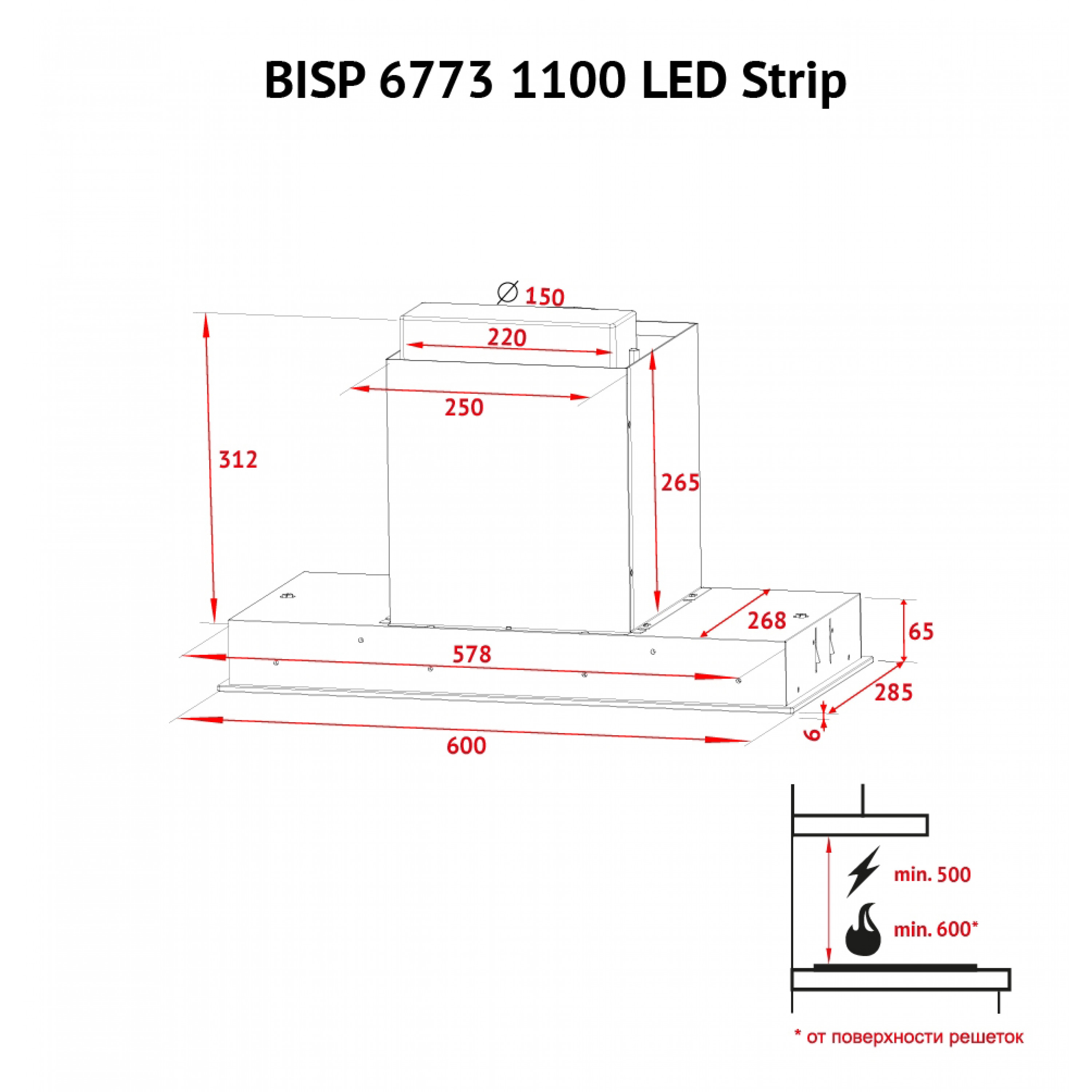 Витяжка повновбудована Perfelli BISP 6773 BL 1100 LED Strip - зображення 12