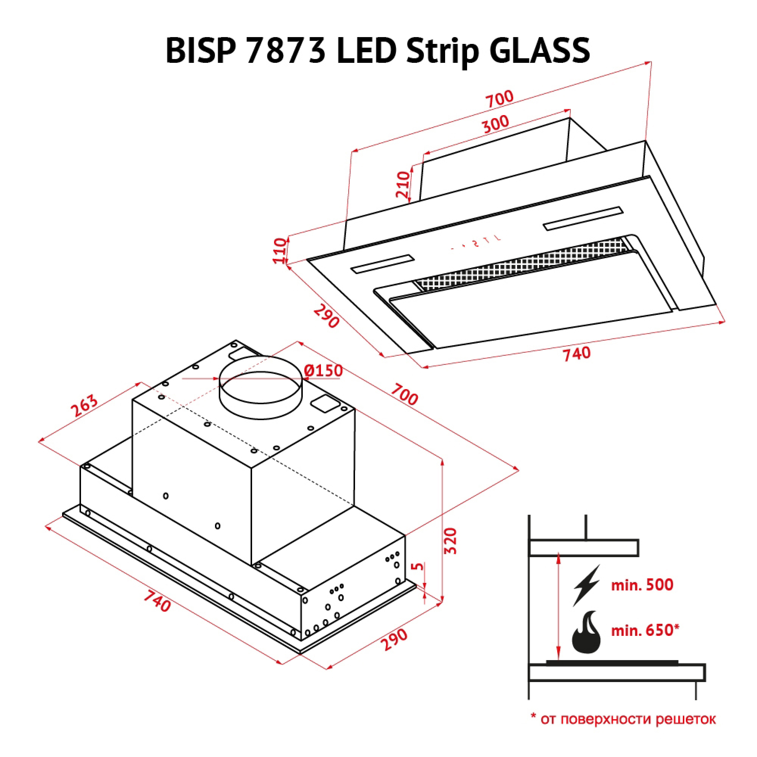Вытяжка полновстраиваемая Perfelli BISP 7873 BL LED Strip GLASS - зображення 17