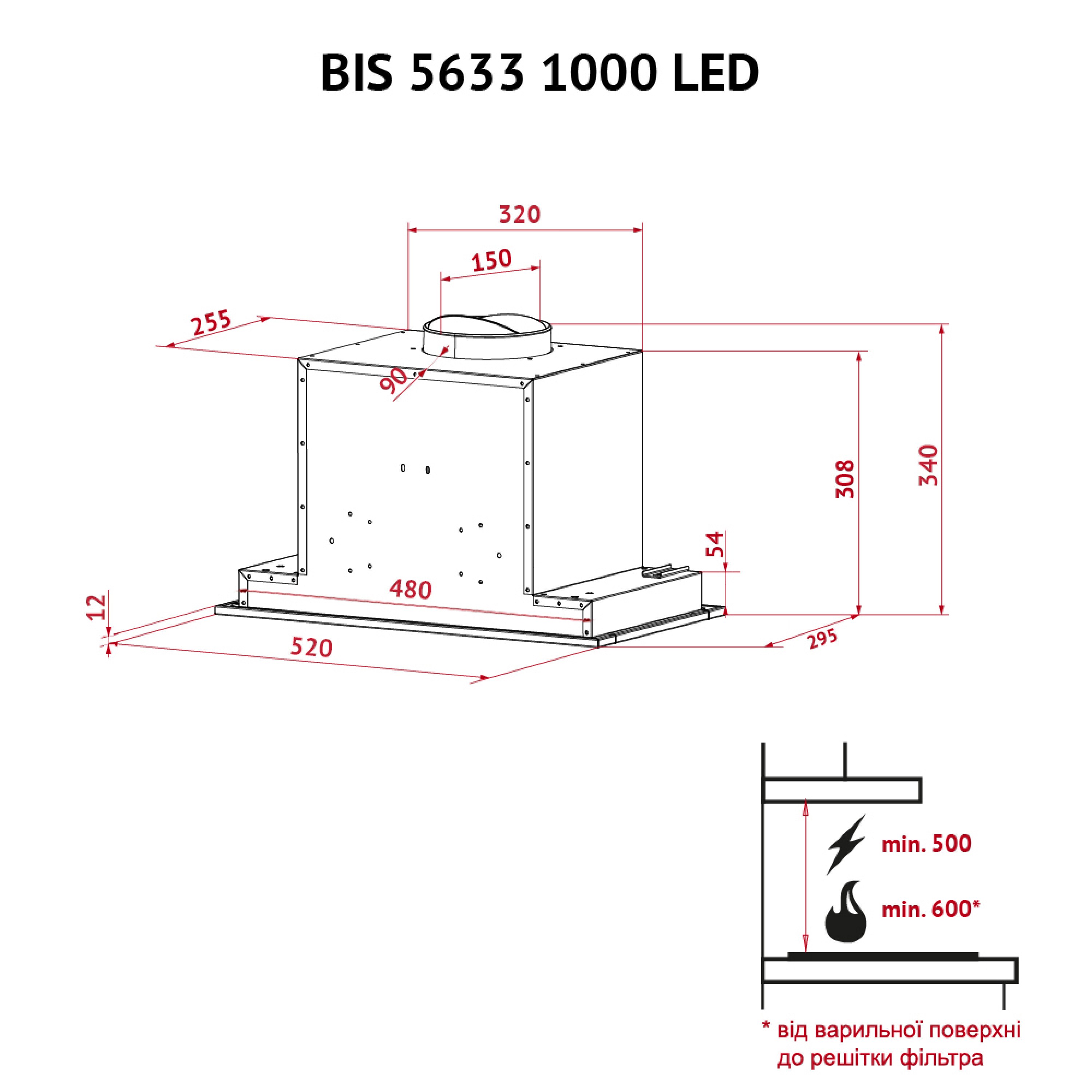 Витяжка повновбудована Perfelli BIS 5633 I 1000 LED - зображення 11