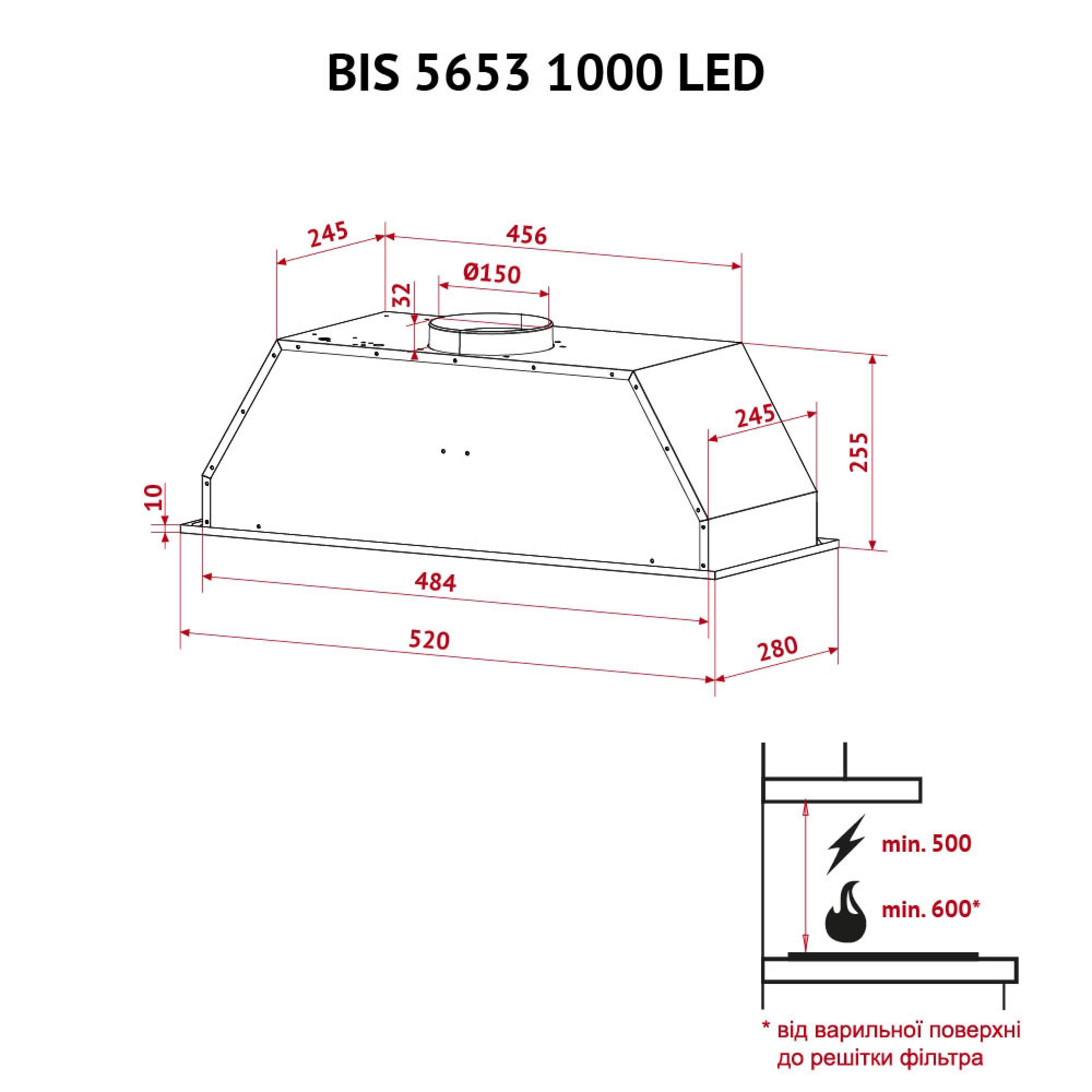 Perfelli 5902767157308 - зображення 12 Витяжка повновбудована Perfelli BIS 5653 I 1000 LED - зображення 12