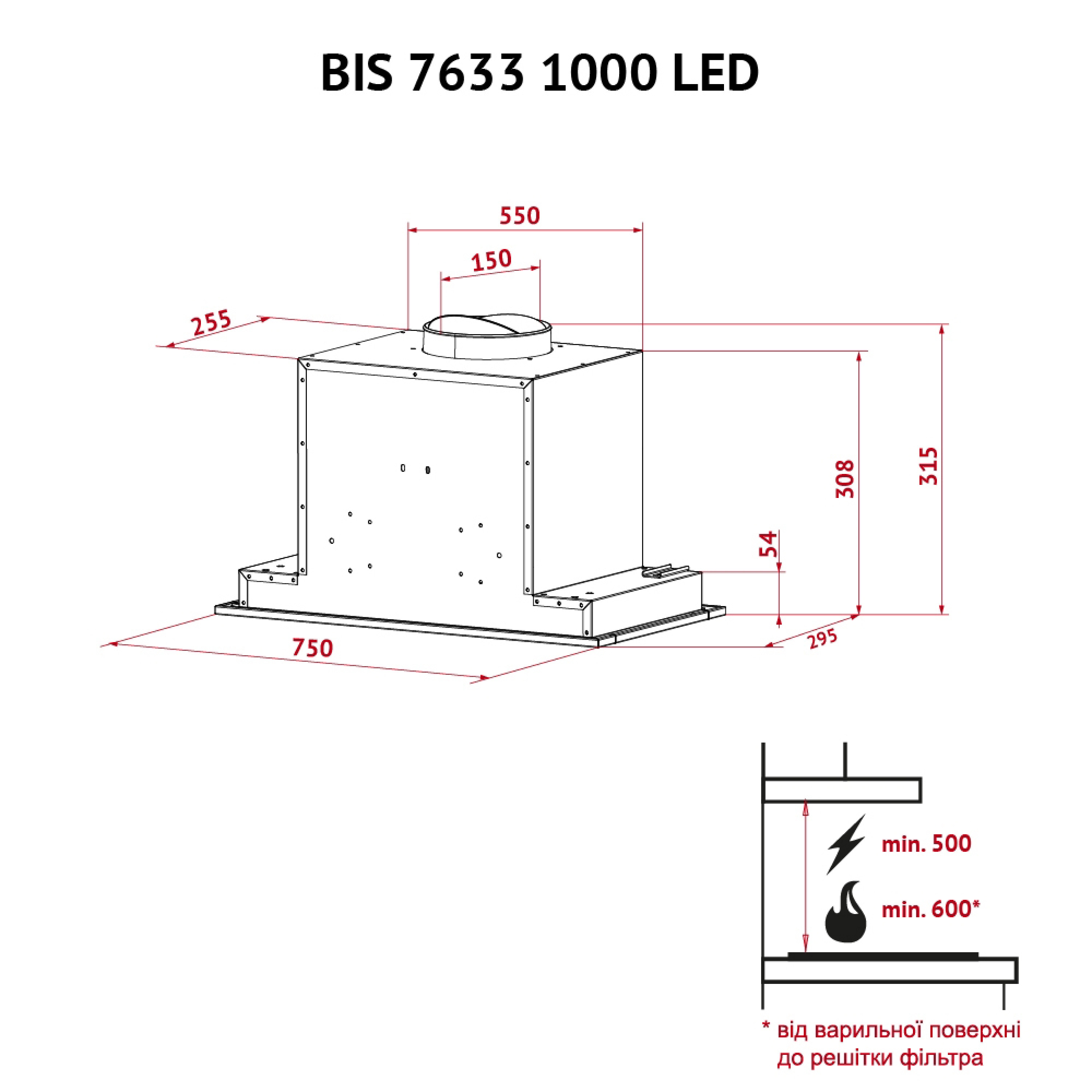 Витяжка повнобудована Perfelli BIS 7633 I 1000 LED - зображення 11