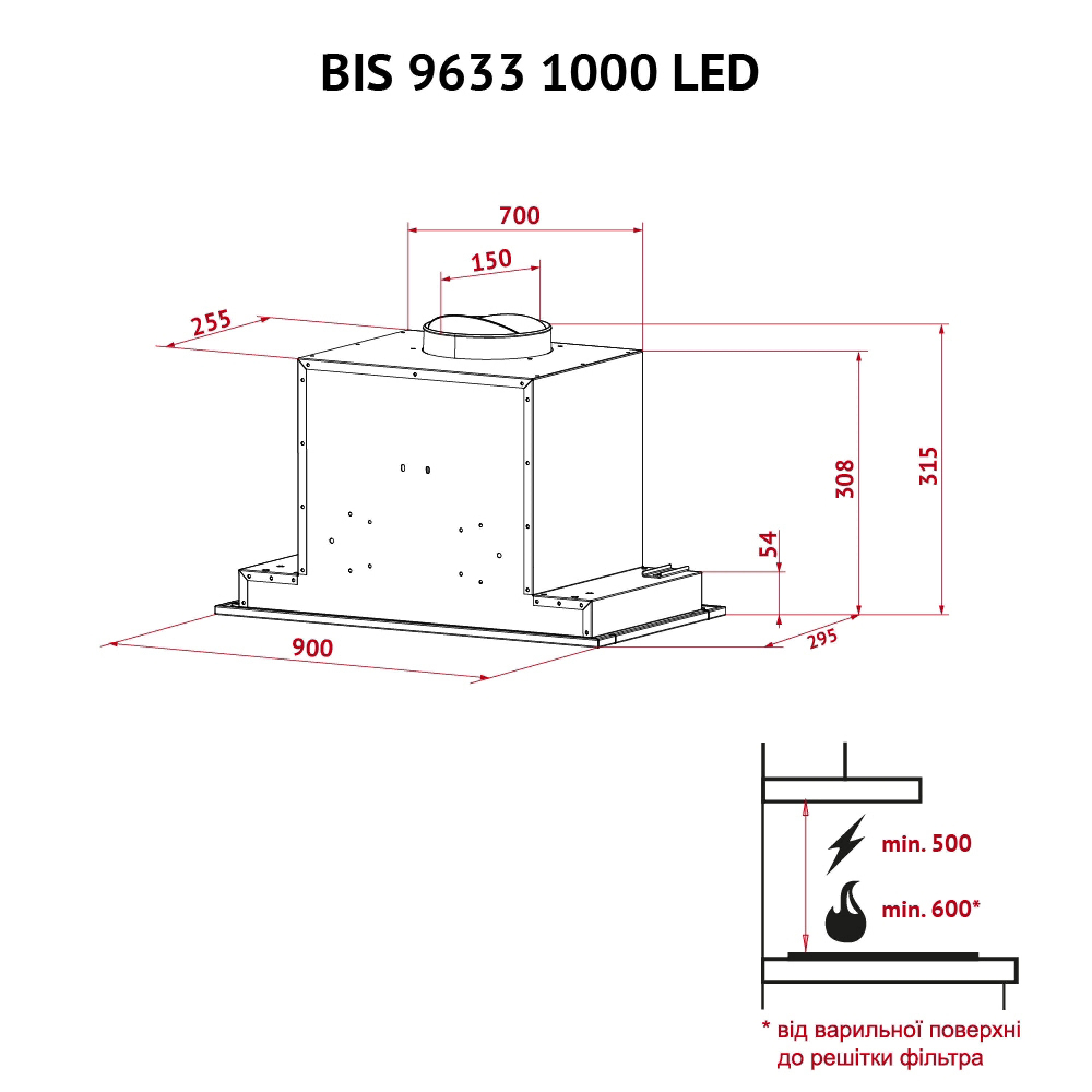 Вытяжка полновстраиваемая Perfelli BIS 9633 I 1000 LED - зображення 11