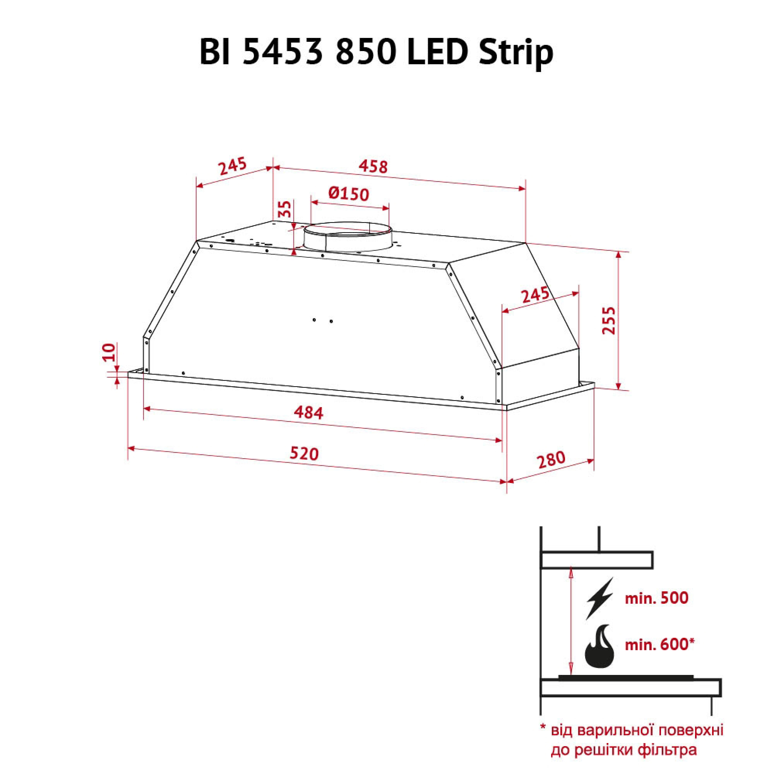 Вытяжка полновстраиваемая Perfelli BI 5453 BL 850 LED Strip - зображення 12