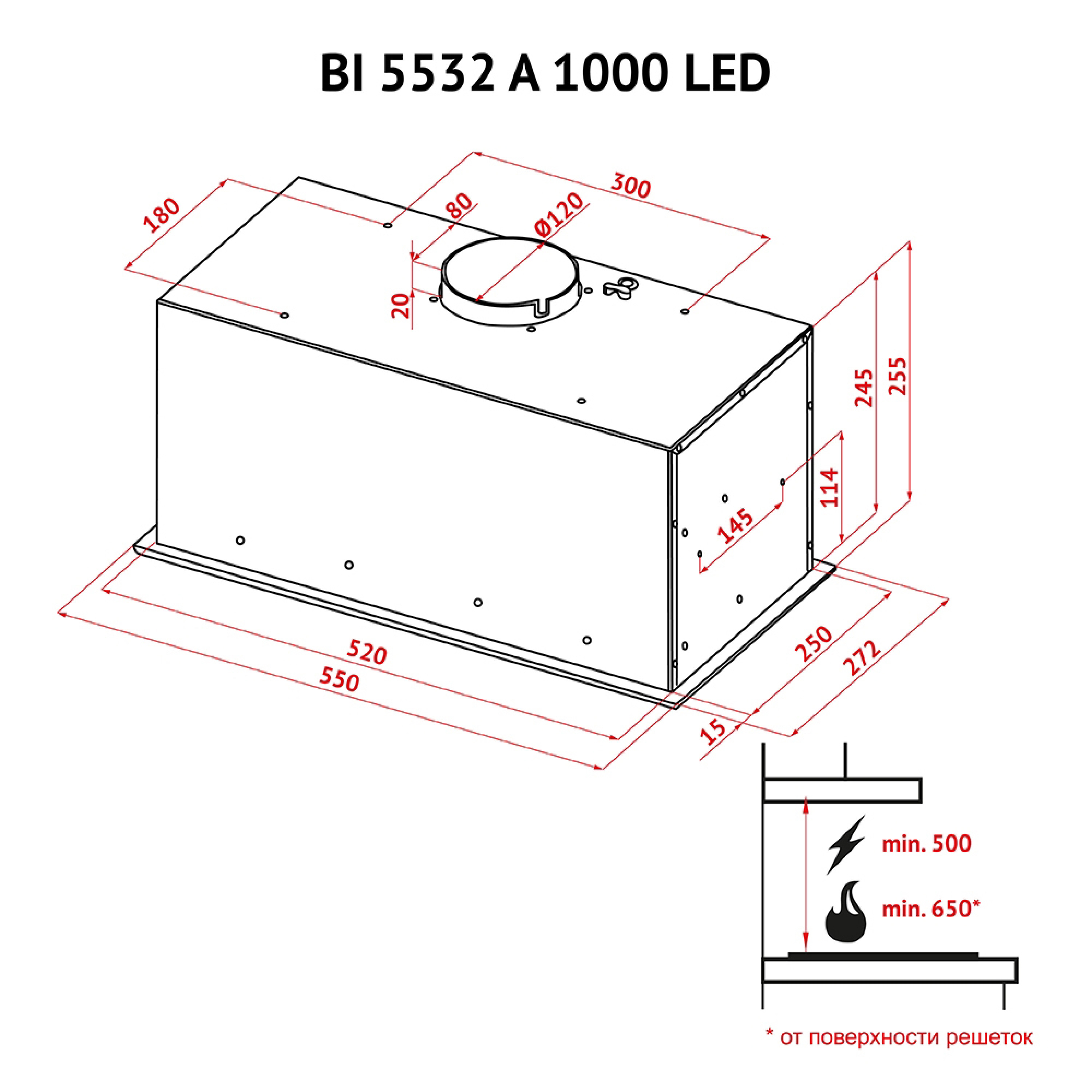 Perfelli 5902767152402 - зображення 8 Витяжка повновбудована Perfelli BI 5532 A 1000 I LED - зображення 8