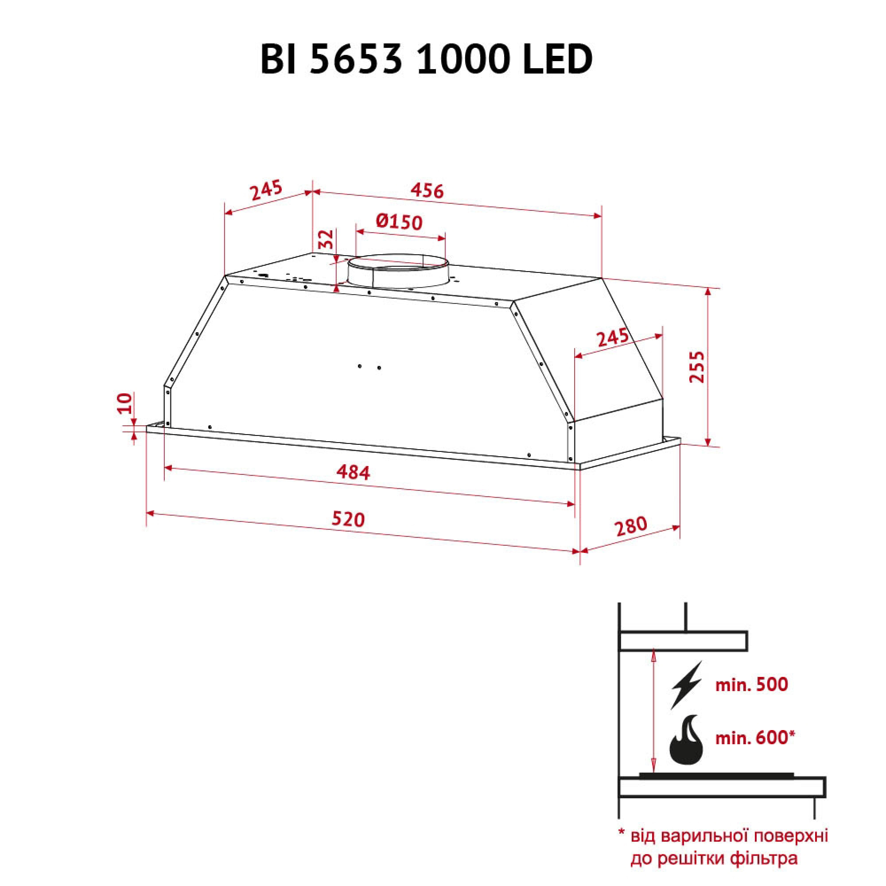 Perfelli 5902767157285 - зображення 12 Витяжка повновбудована Perfelli BI 5653 BL 1000 LED - зображення 12