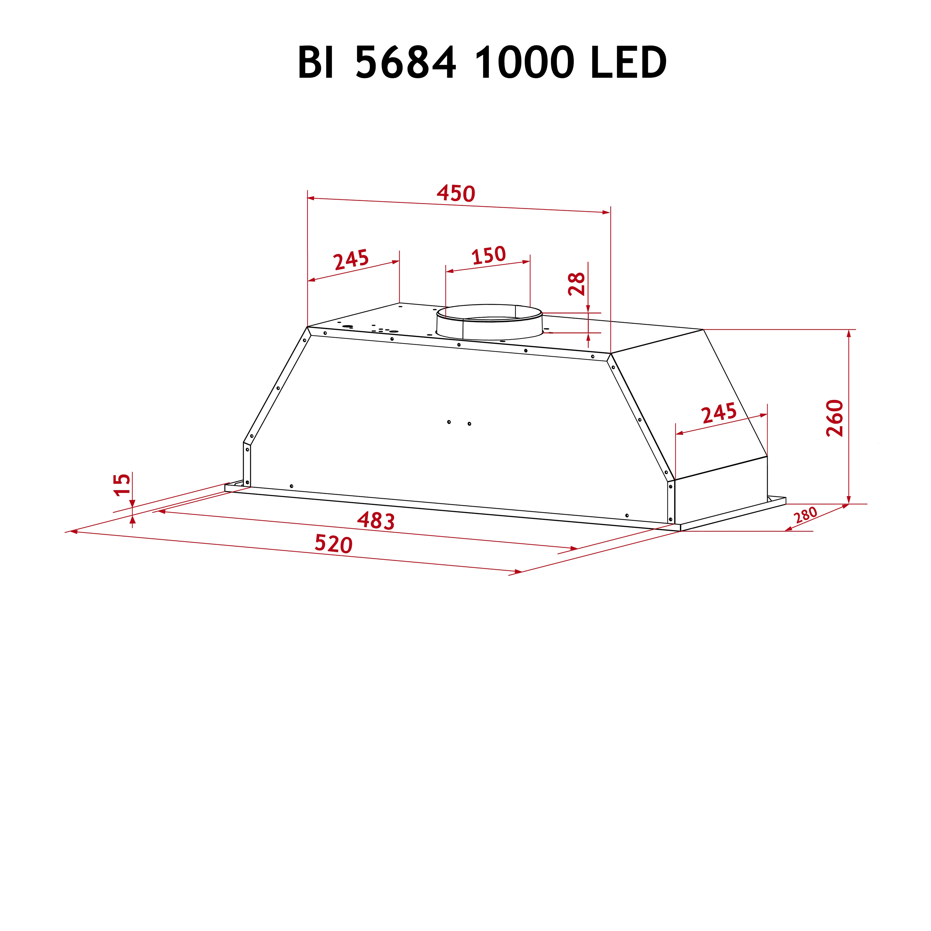 Витяжка повновбудована Perfelli BI 5684 BL 1000 LED - зображення 10