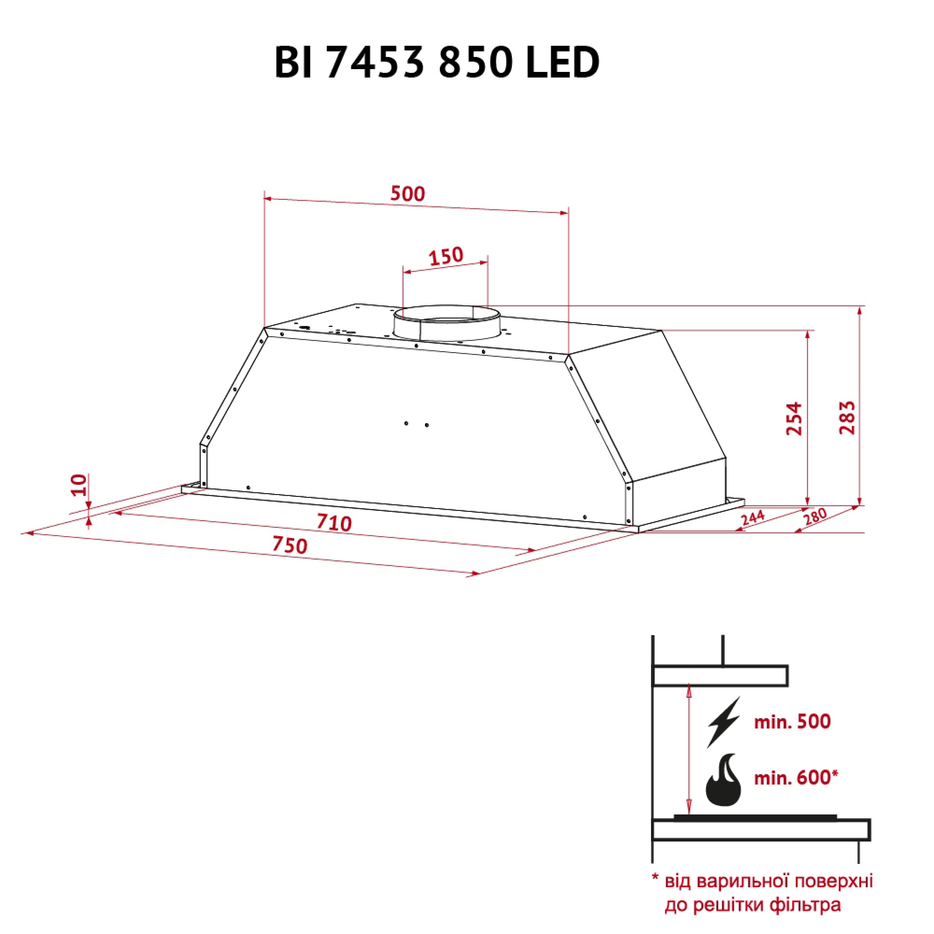 Витяжка повновбудована Perfelli BI 7453 I 850 LED - зображення 12