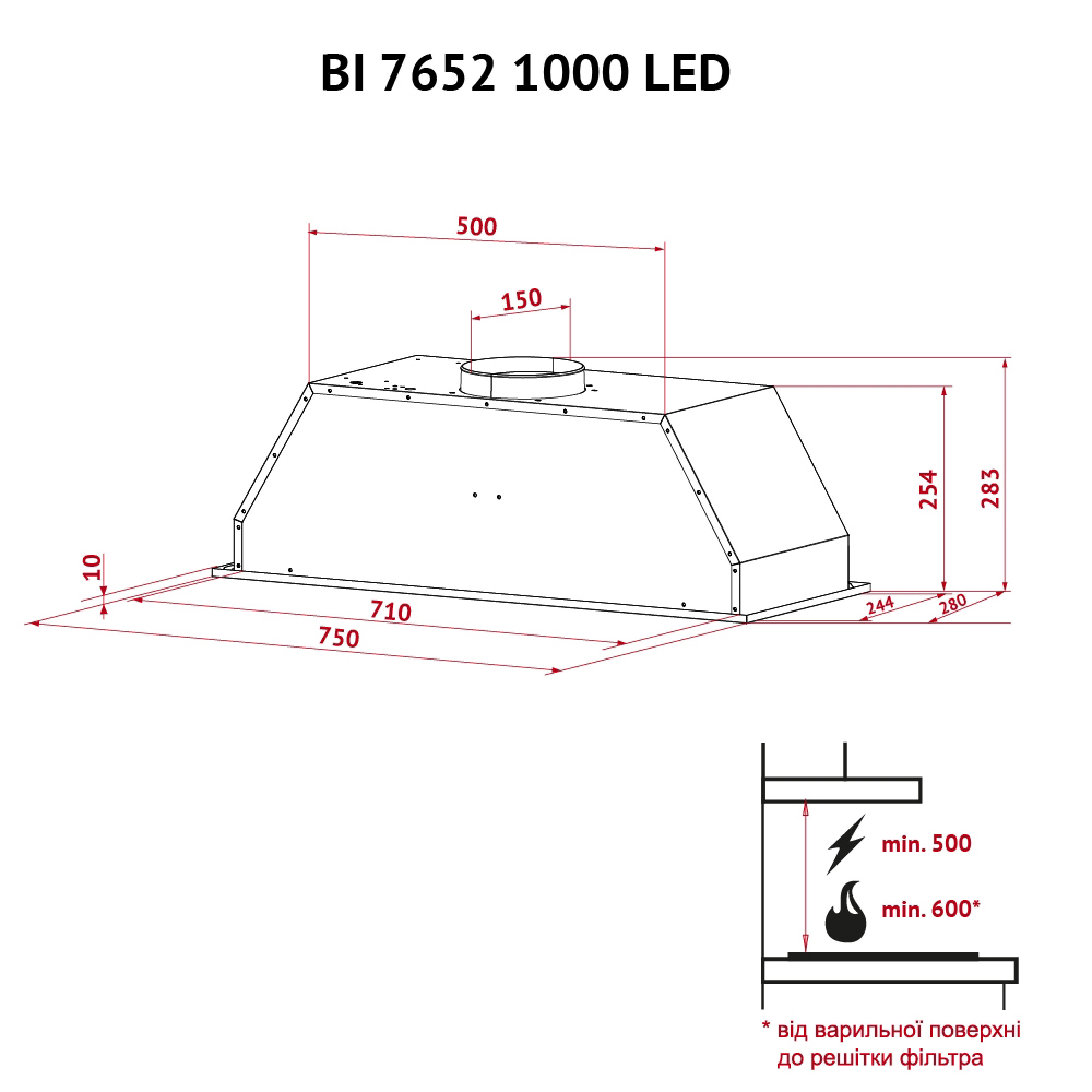 Perfelli 5902767157209 - зображення 12 Вытяжка полновстраиваемая Perfelli BI 7652 I 1000 LED - зображення 12