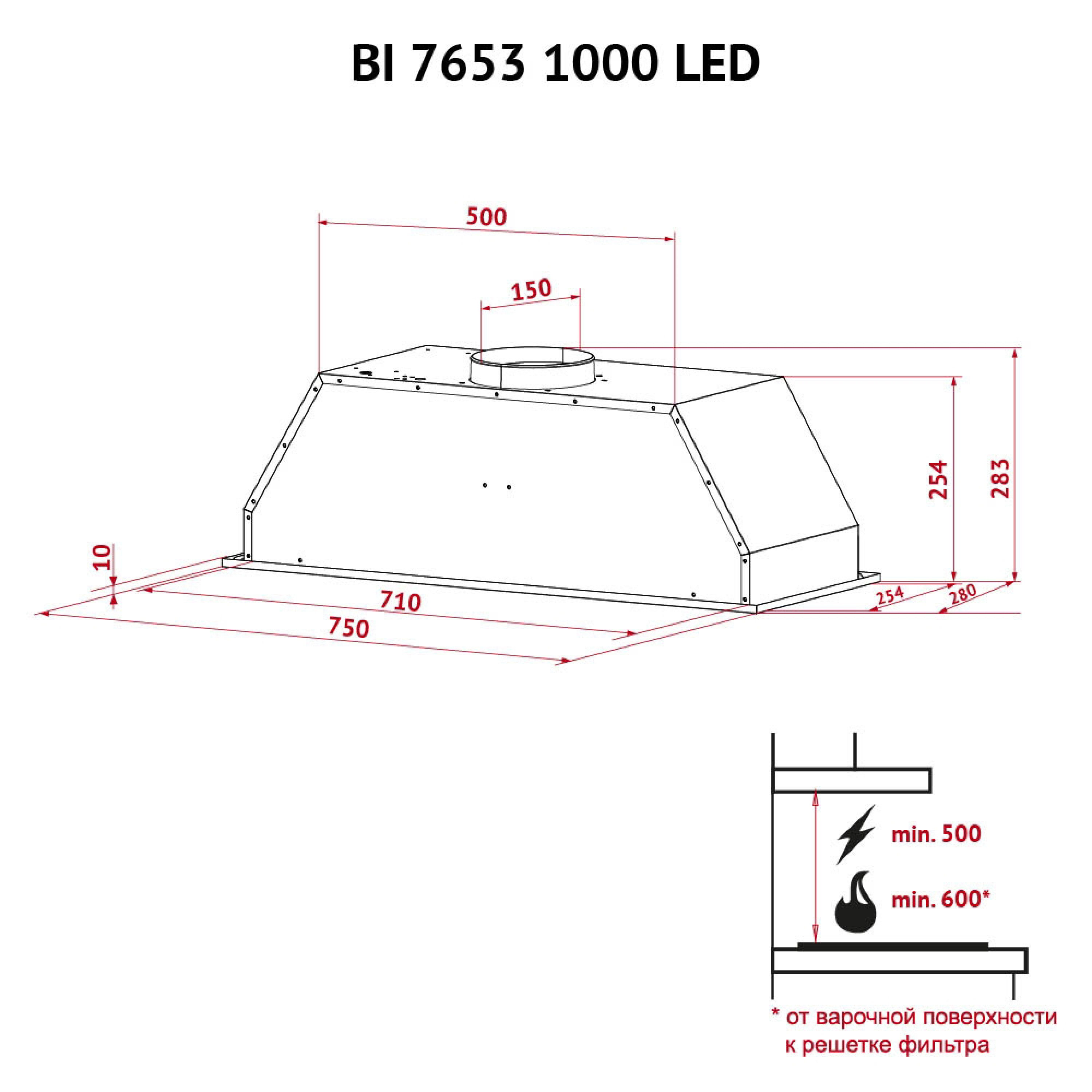 Витяжка повновбудована Perfelli BI 7653 I 1000 LED - зображення 12