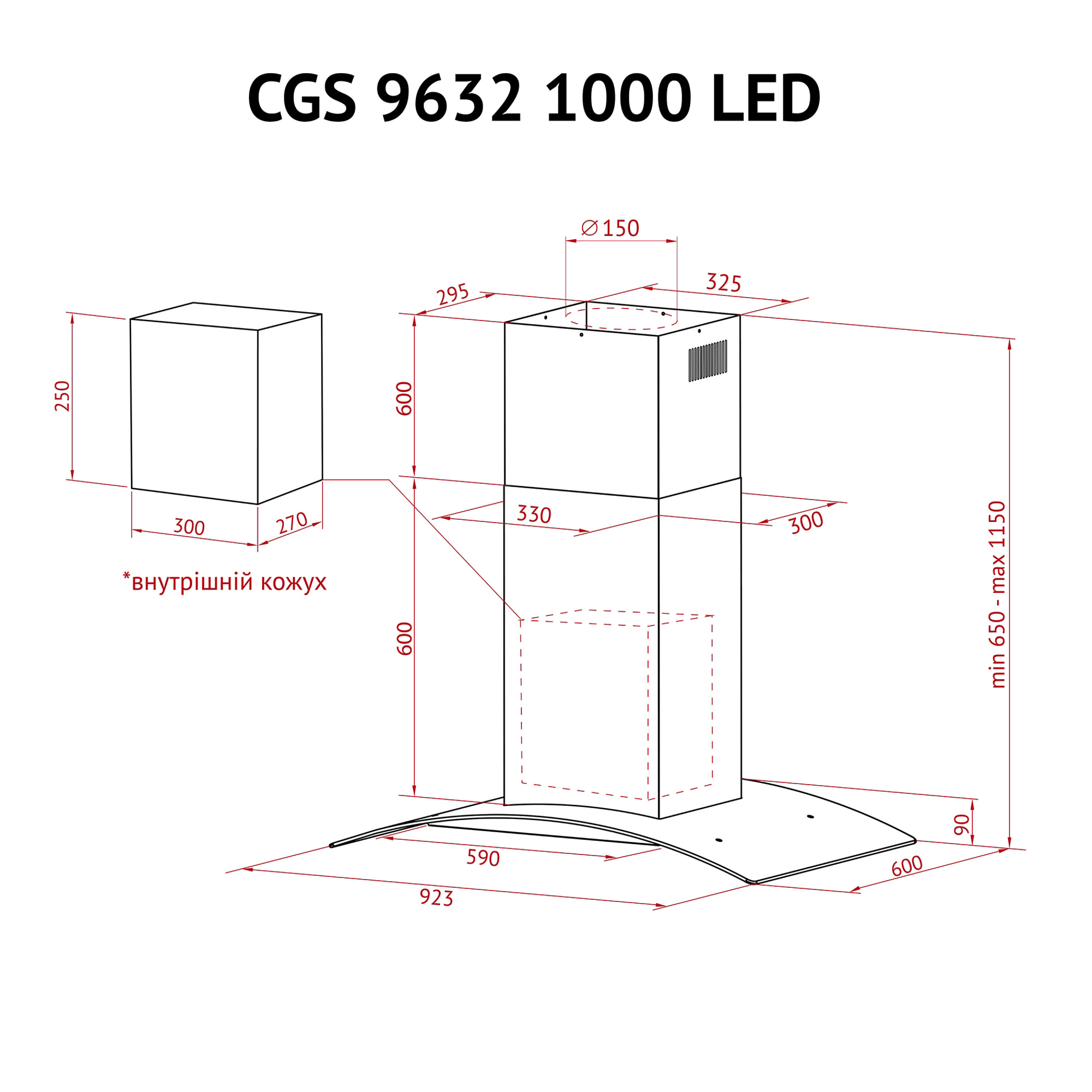 Вытяжка островная Perfelli CGS 9632 I 1000 LED - зображення 12