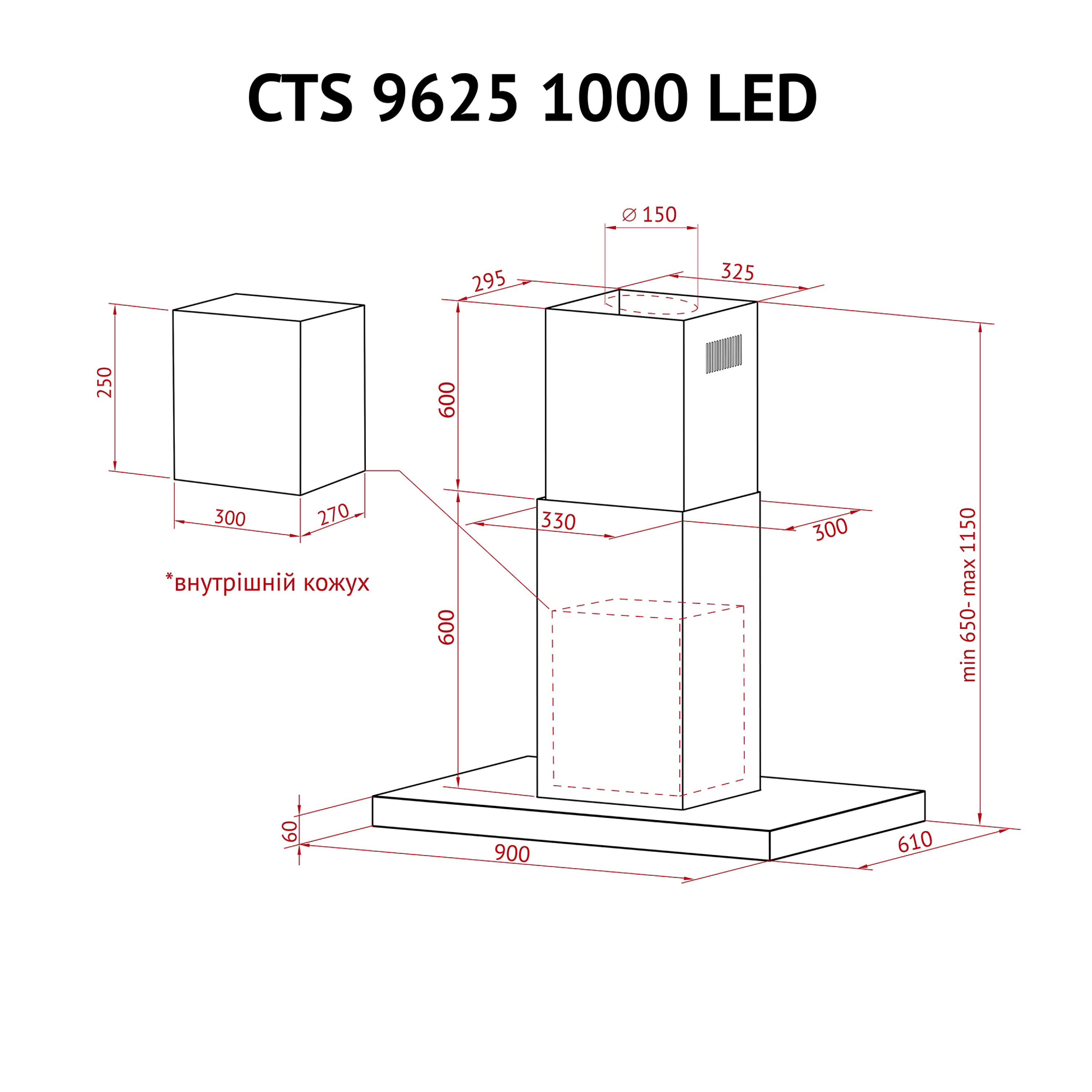 Витяжка острівна Perfelli CTS 9625 I 1000 LED - зображення 13