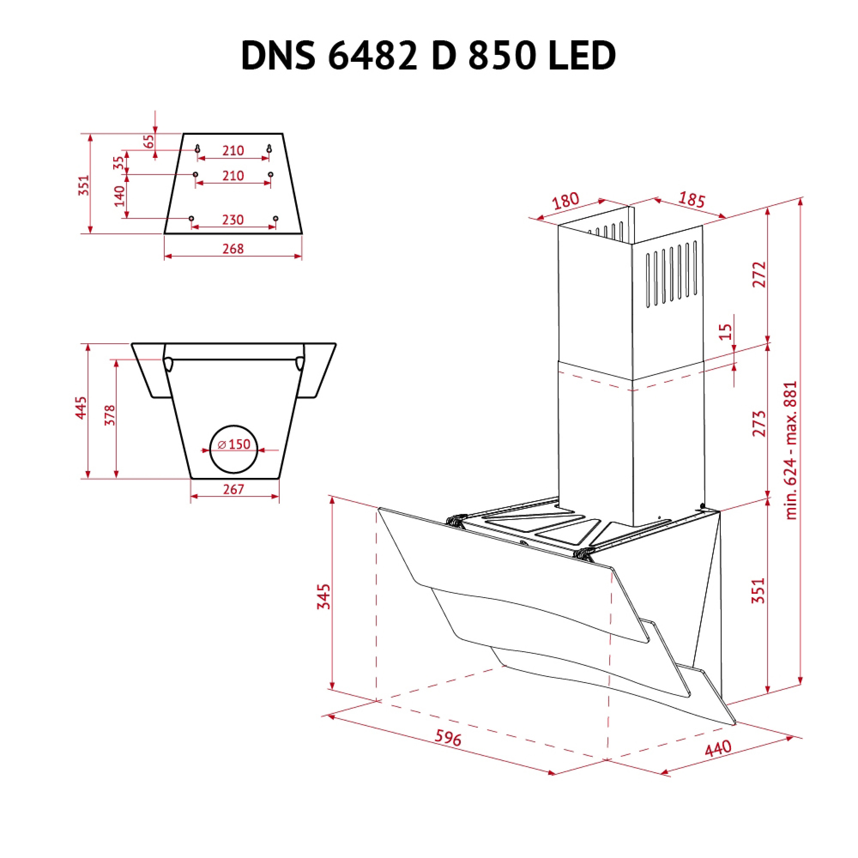 Perfelli 5902767158862 - зображення 12 Витяжка декоративна похила Perfelli DNS 6482 D 850 WH LED - зображення 12