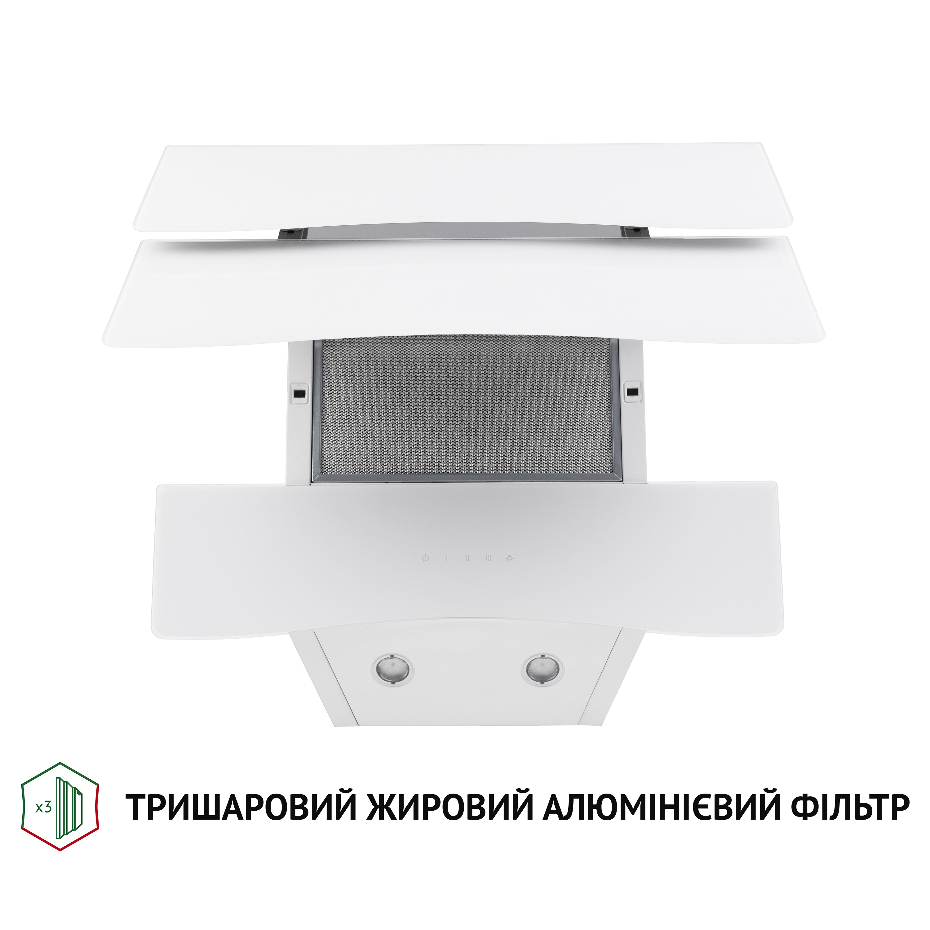 Perfelli 5902767158862 - зображення 5 Витяжка декоративна похила Perfelli DNS 6482 D 850 WH LED - зображення 5