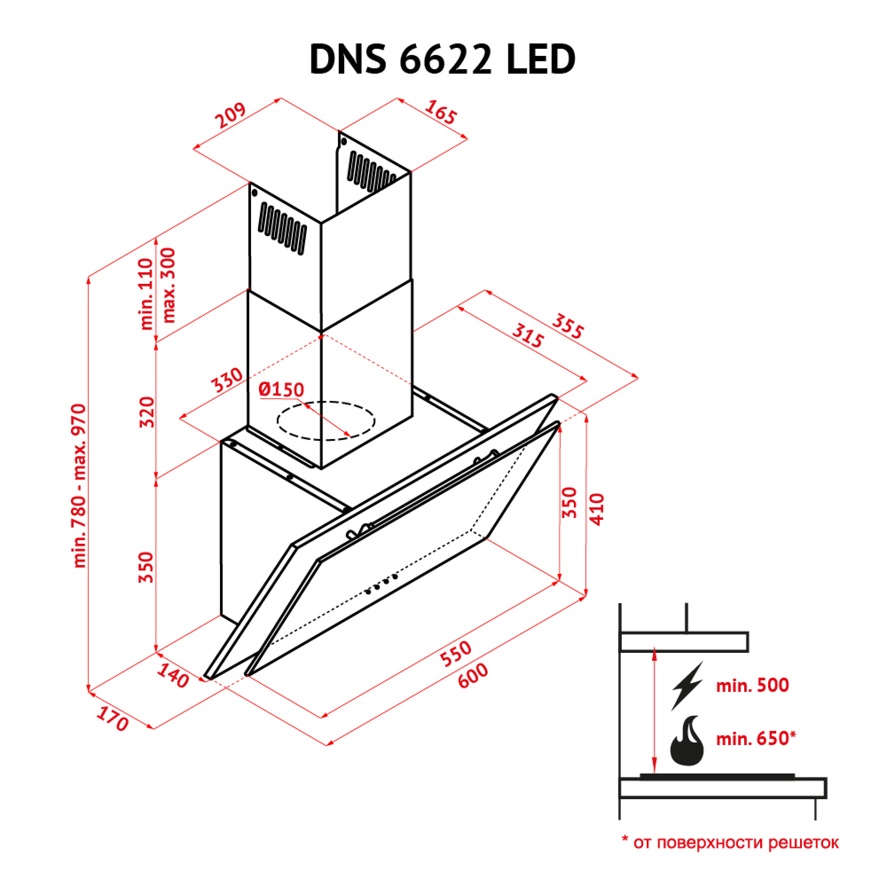 Perfelli 5902767155649 - зображення 17 Вытяжка декоративная наклонная Perfelli DNS 6622 BL LED - зображення 17