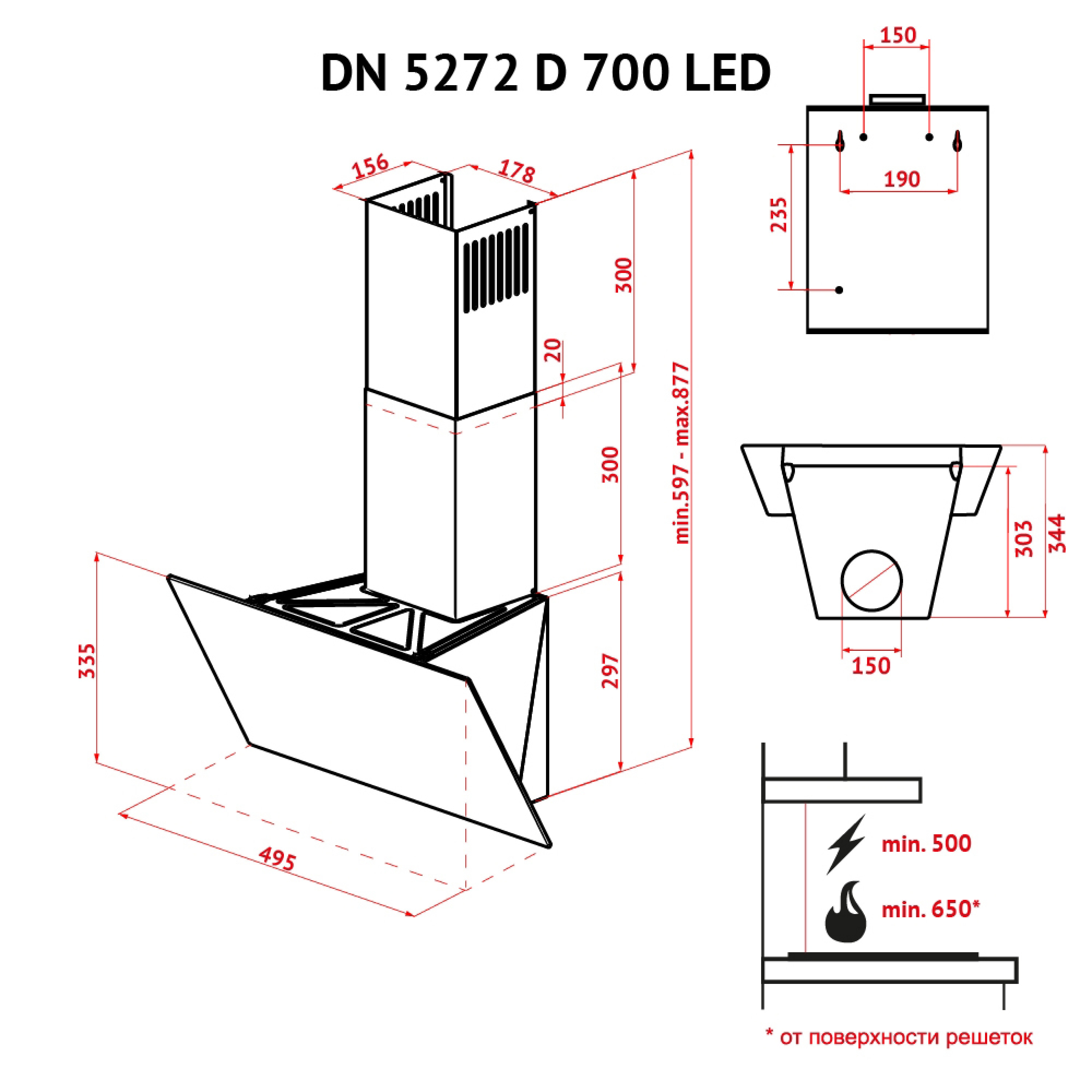 Perfelli 5902767158343 - зображення 15 Витяжка декоративна похила Perfelli DN 5272 D 700 WH LED - зображення 15