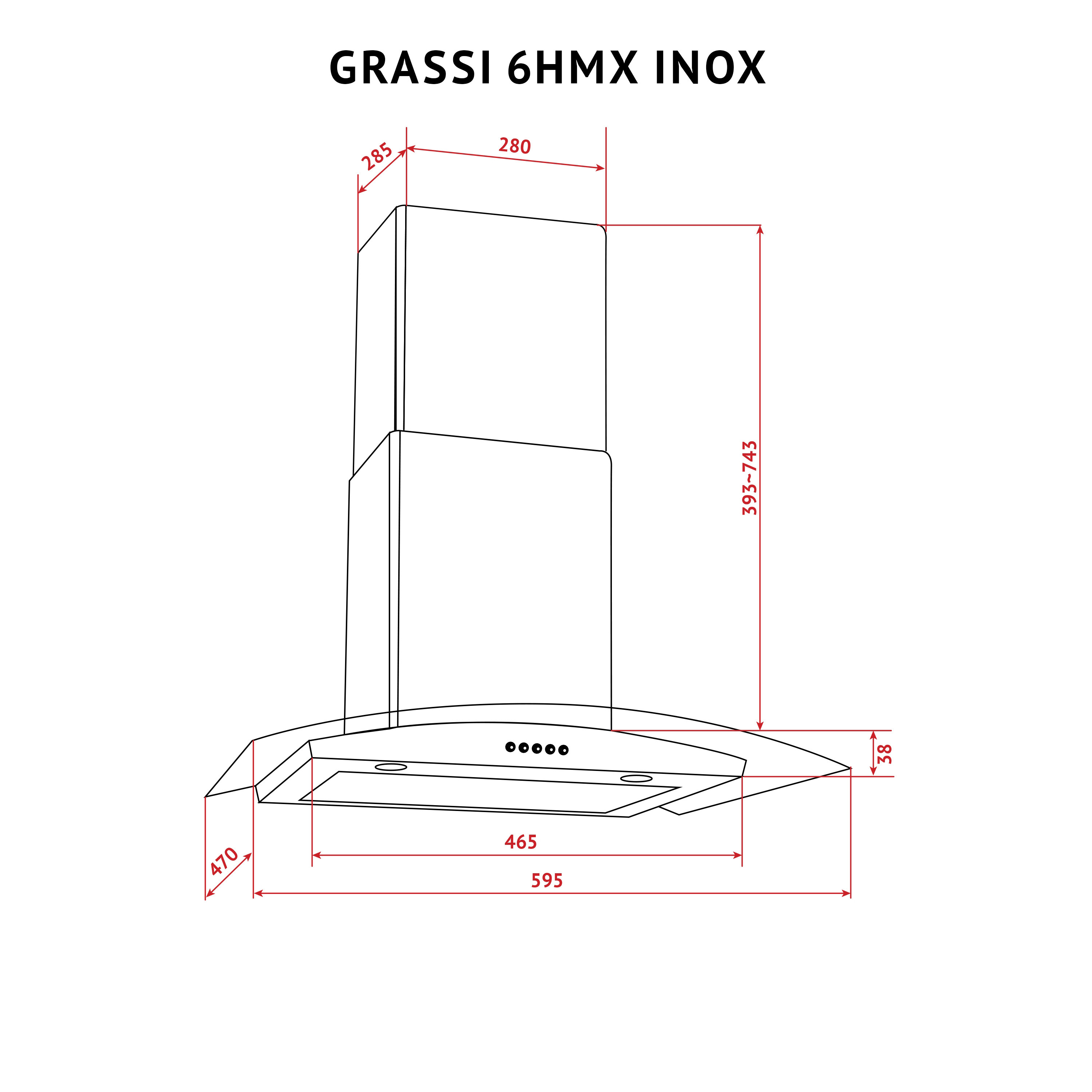 Витяжка декоративна зі склом Perfelli GRASSI 6HMX INOX - зображення 12