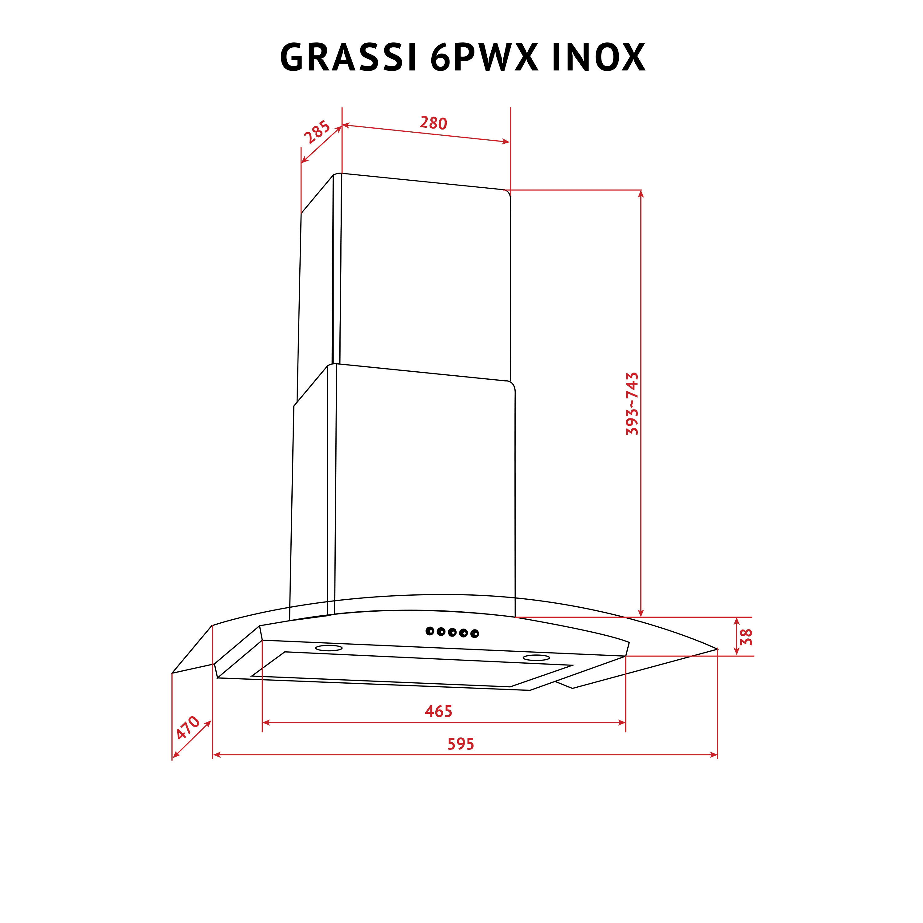 Витяжка декоративна зі склом Perfelli GRASSI 6PWX INOX - зображення 12