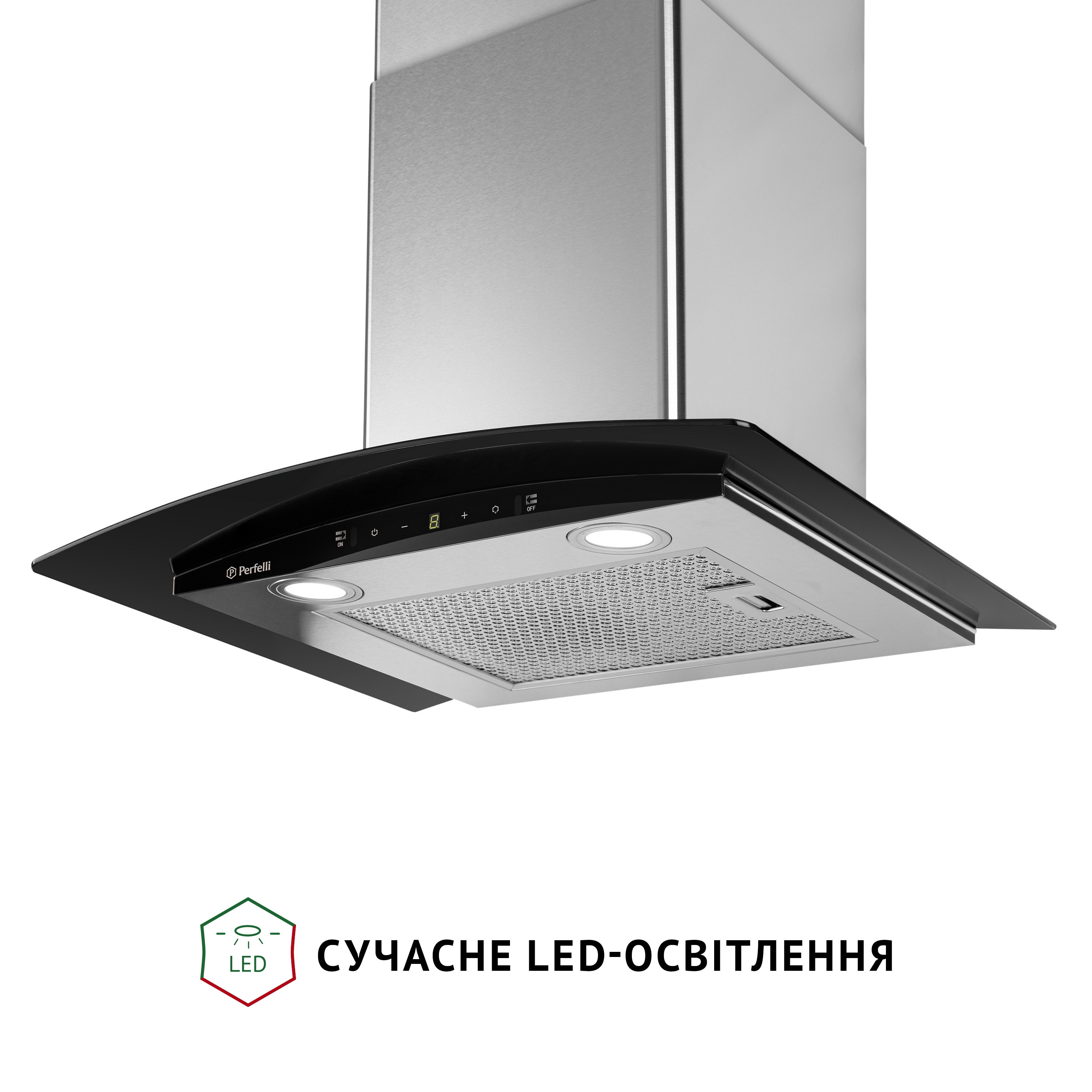 Витяжка декоративна зі склом Perfelli GRASSI 6PWX INOX - зображення 4