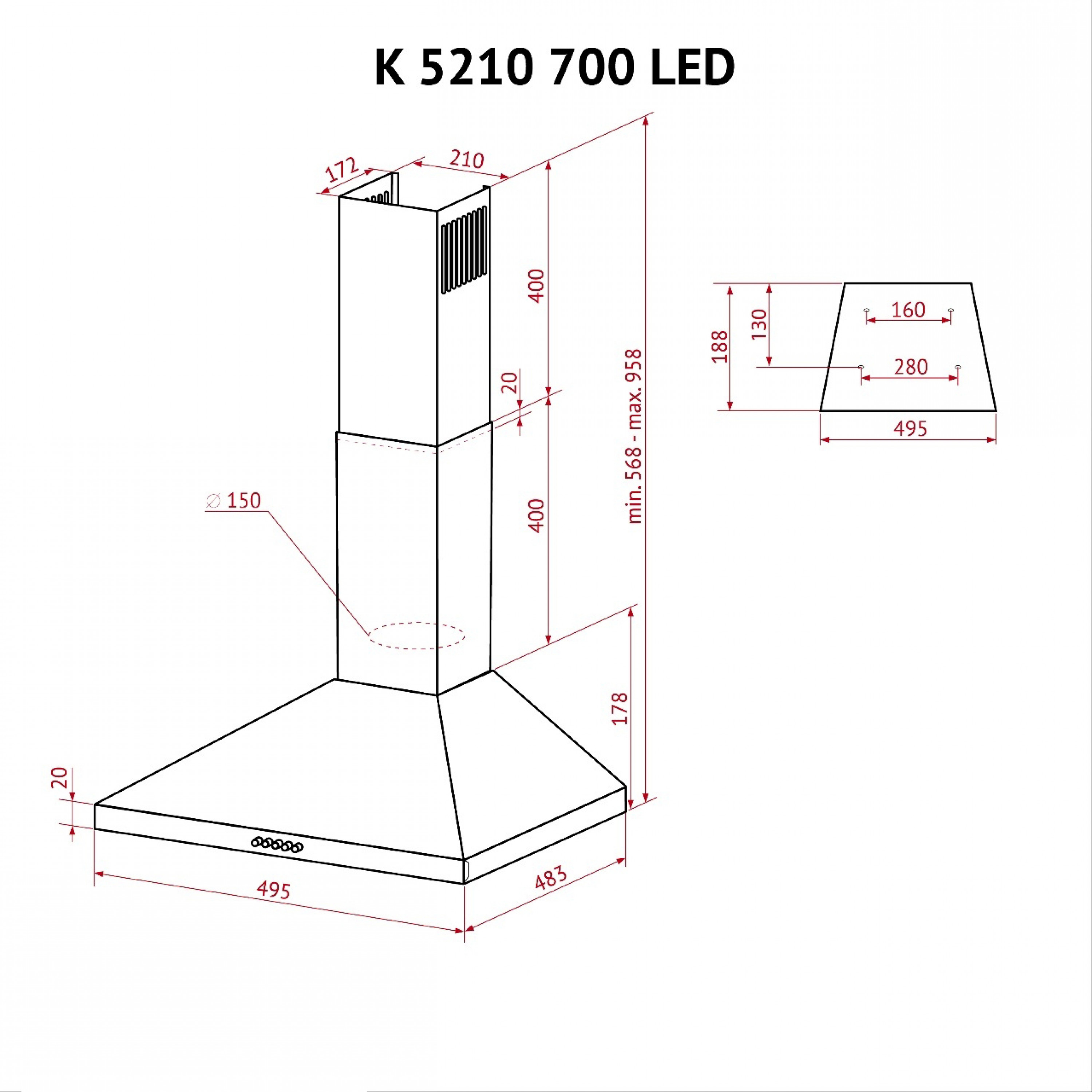 Perfelli 5902767159524 - зображення 11 Вытяжка купольная Perfelli K 5210 I 700 LED - зображення 11