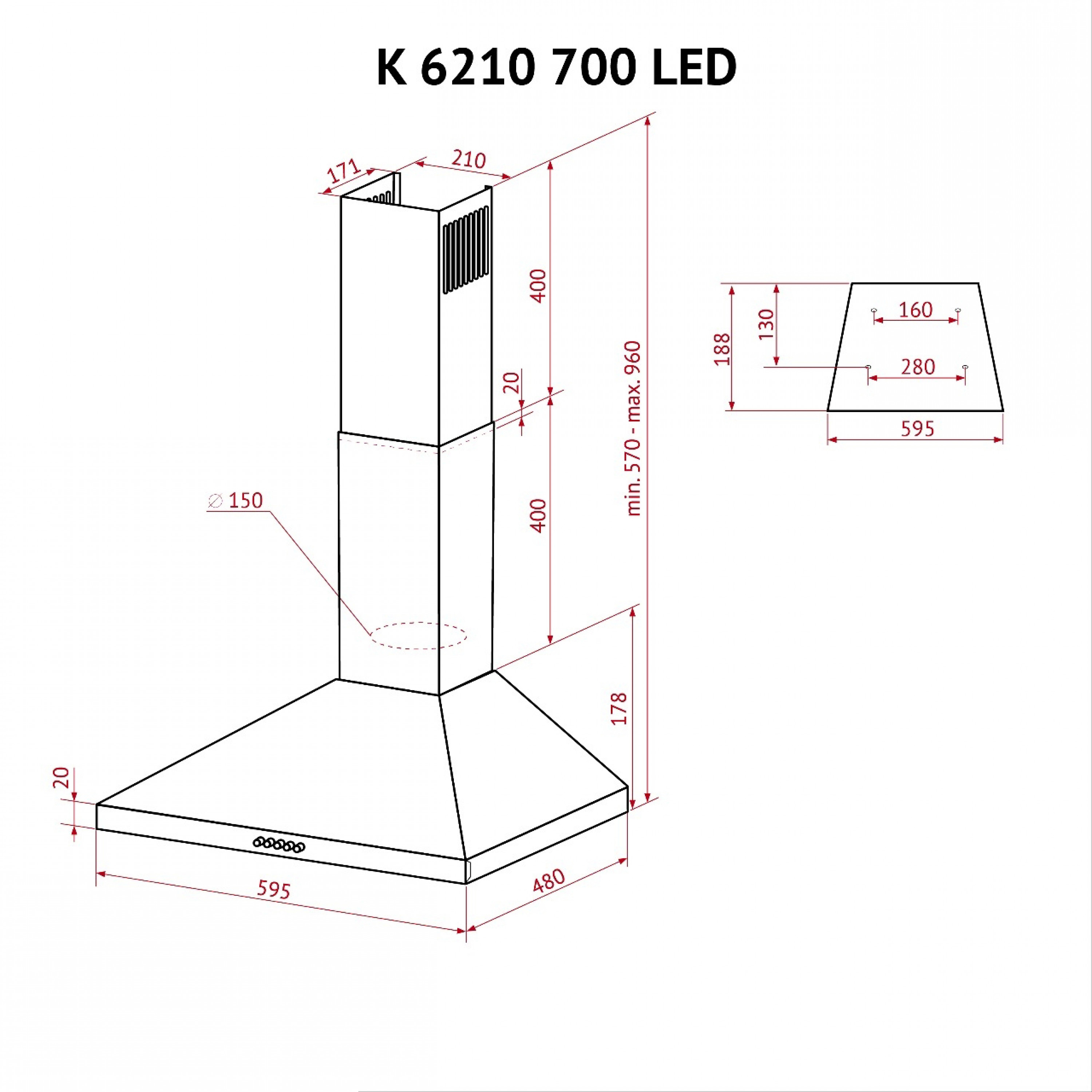 Витяжка купольна Perfelli K 6210 BL 700 LED - зображення 11