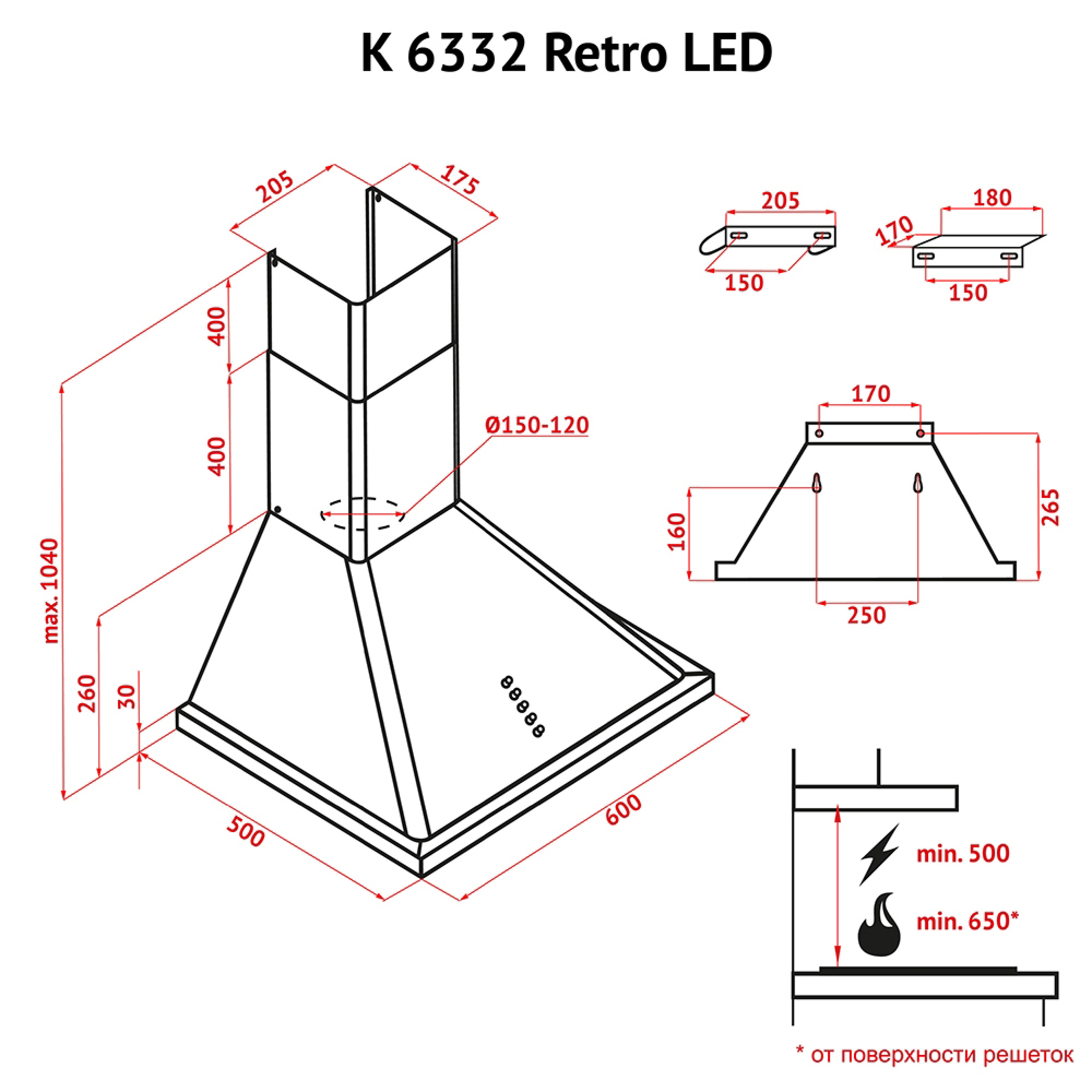 Perfelli 5902767155137 - зображення 16 Витяжка купольна Perfelli K 6332 IV Retro LED - зображення 16