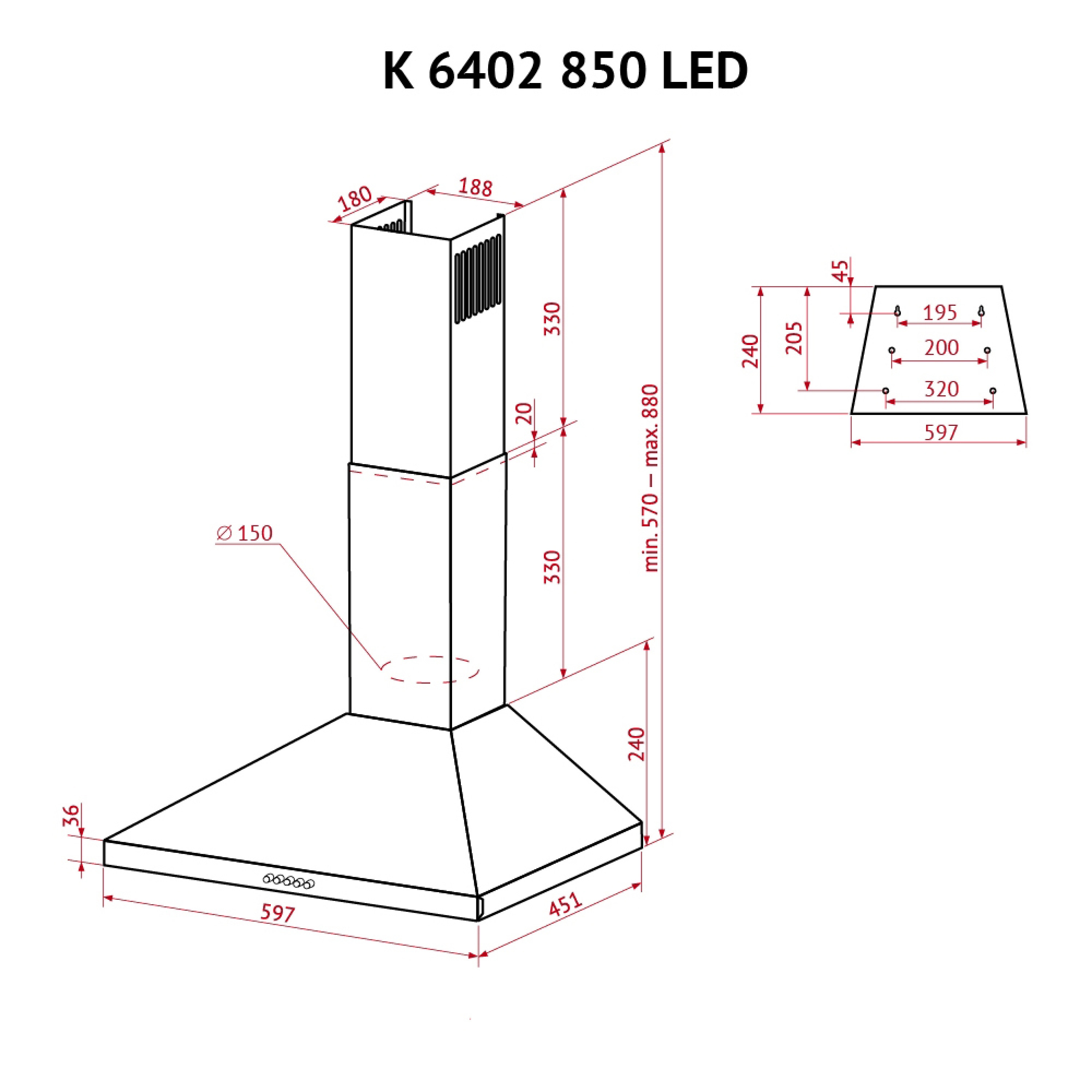 Витяжка купольна Perfelli K 6402 IV 850 LED - зображення 11