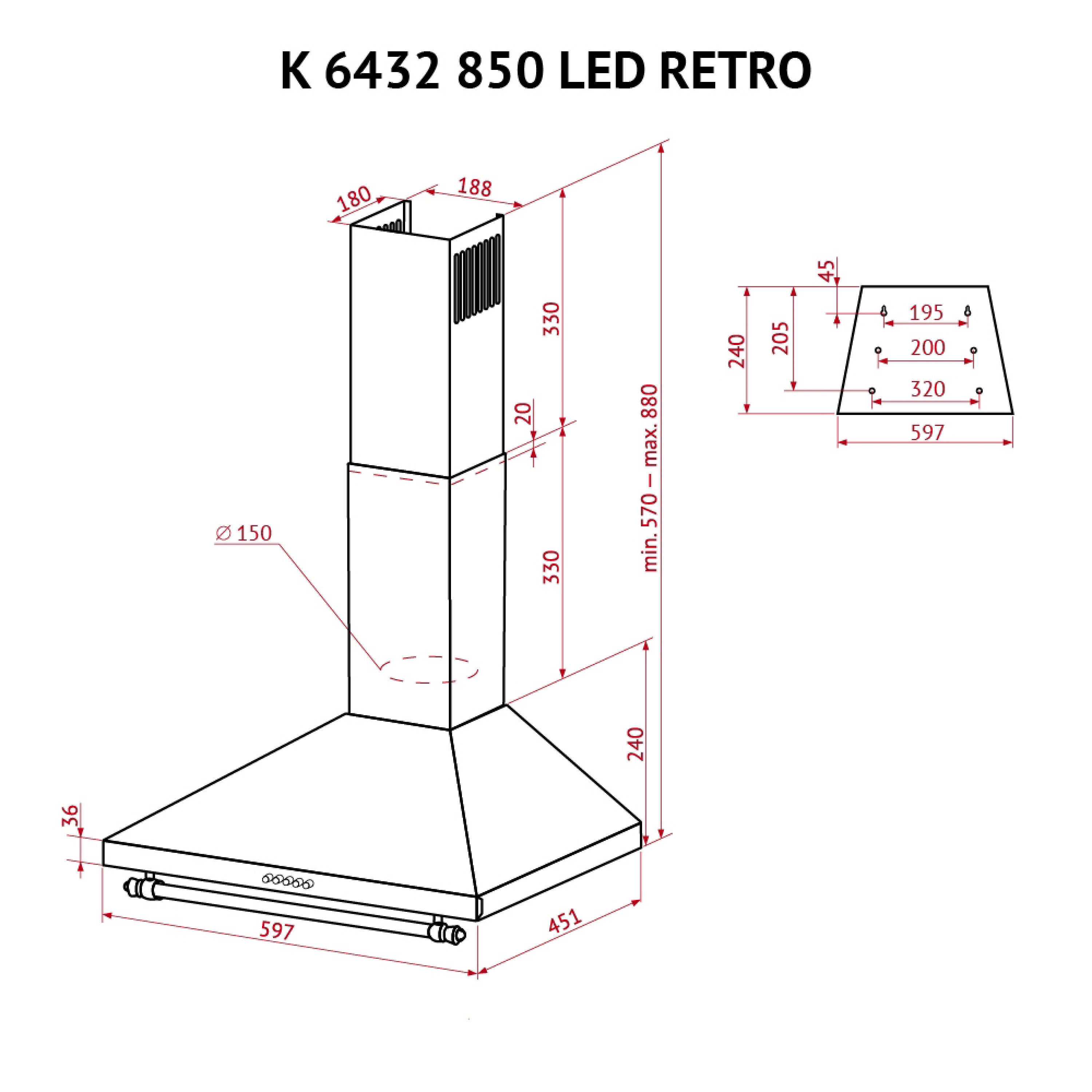 Вытяжка купольная Perfelli K 6432 IV 850 LED RETRO - зображення 11