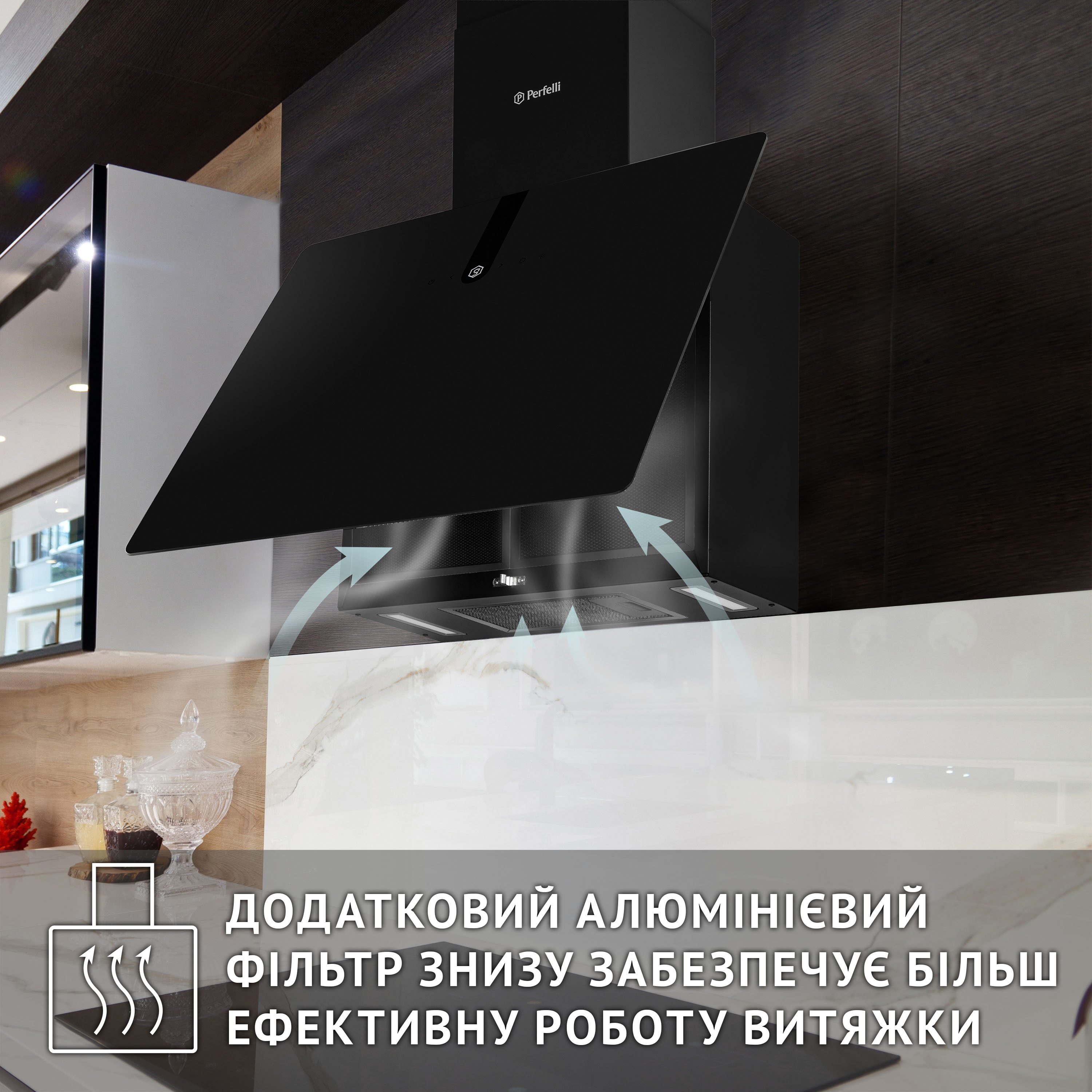 Perfelli 5902767159814 - зображення 7 Витяжка декоративна похила Perfelli PIANO NERO - зображення 7