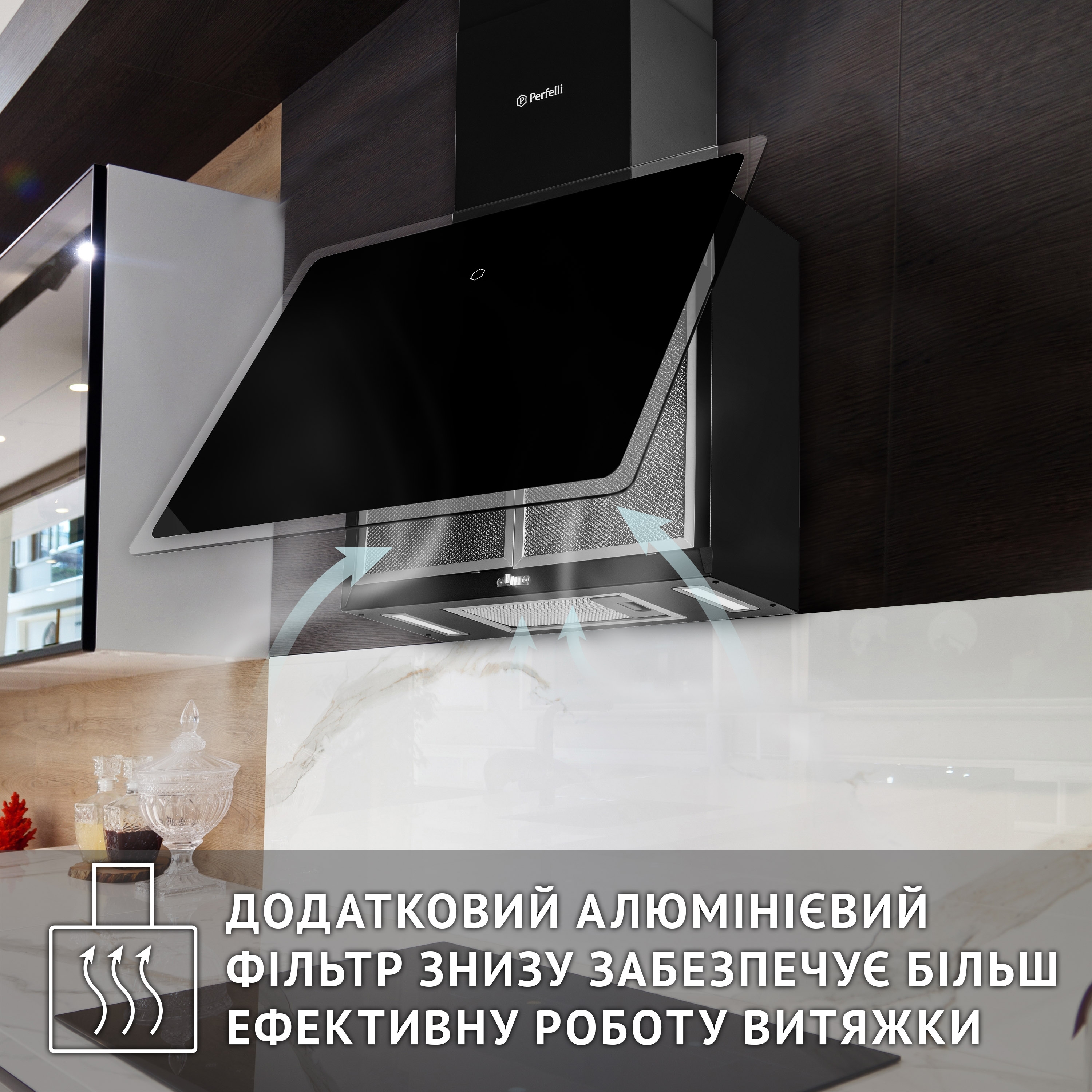 Витяжка декоративна похила Perfelli RIVA NERO - зображення 7