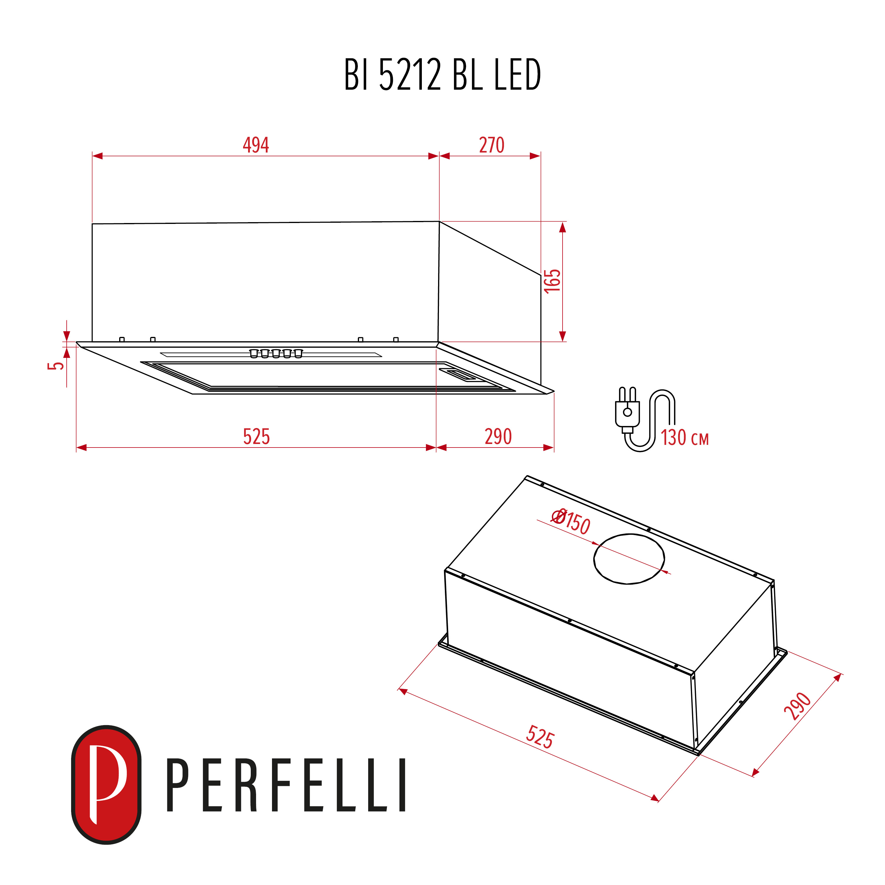 Perfelli 5905563502518 - зображення 12 Витяжка повновбудована PERFELLI BI 5212 BL LED - зображення 12