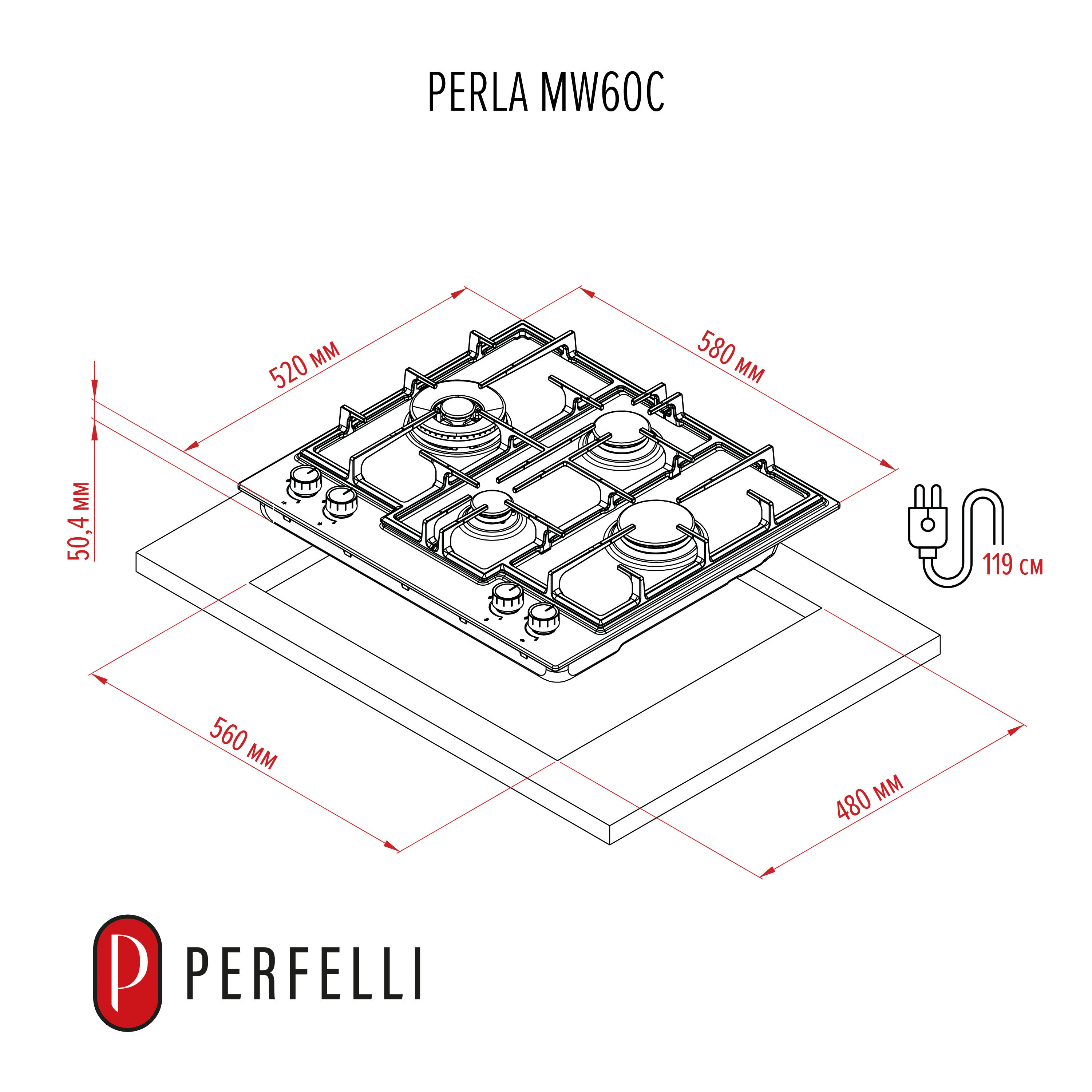 Perfelli 5902767155878 - зображення 3 Варильна поверхня на металі PERFELLI PERLA MW60C INOX - зображення 3