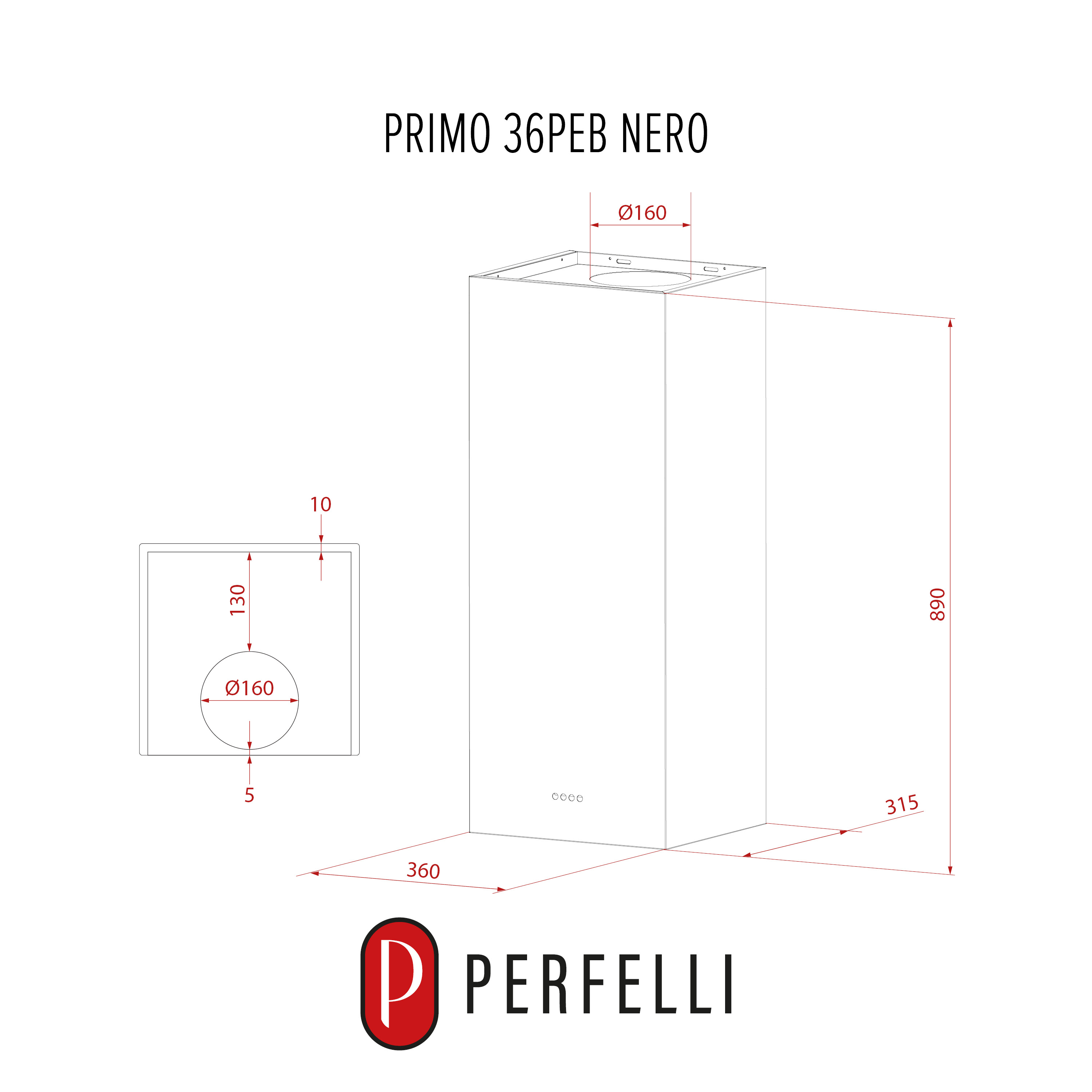 Perfelli 5905563501757 - зображення 16 Вытяжка пристенная PERFELLI PRIMO 36PEB NERO - зображення 16