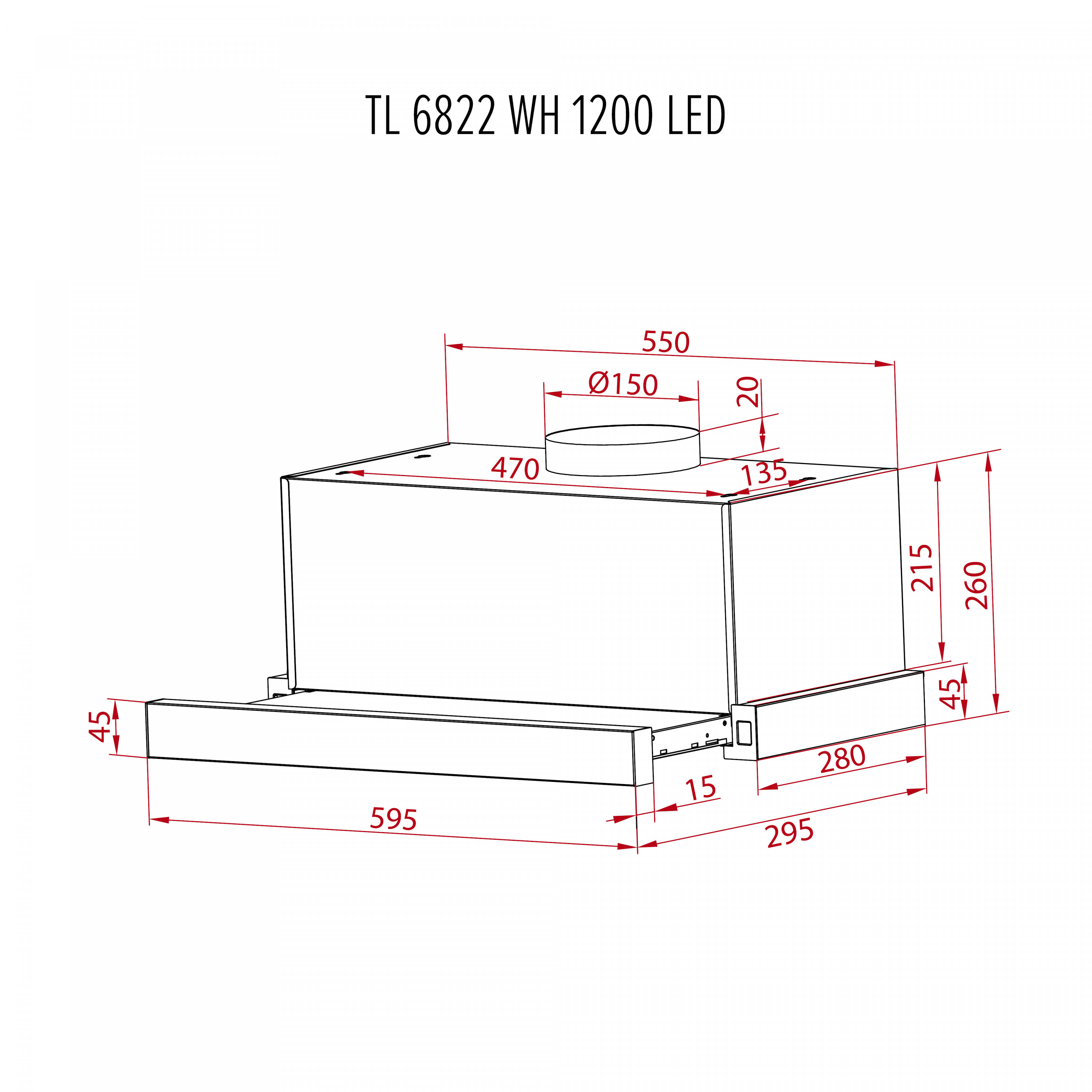 Витяжка телескопічна PERFELLI TL 6822 WH 1200 LED - зображення 12