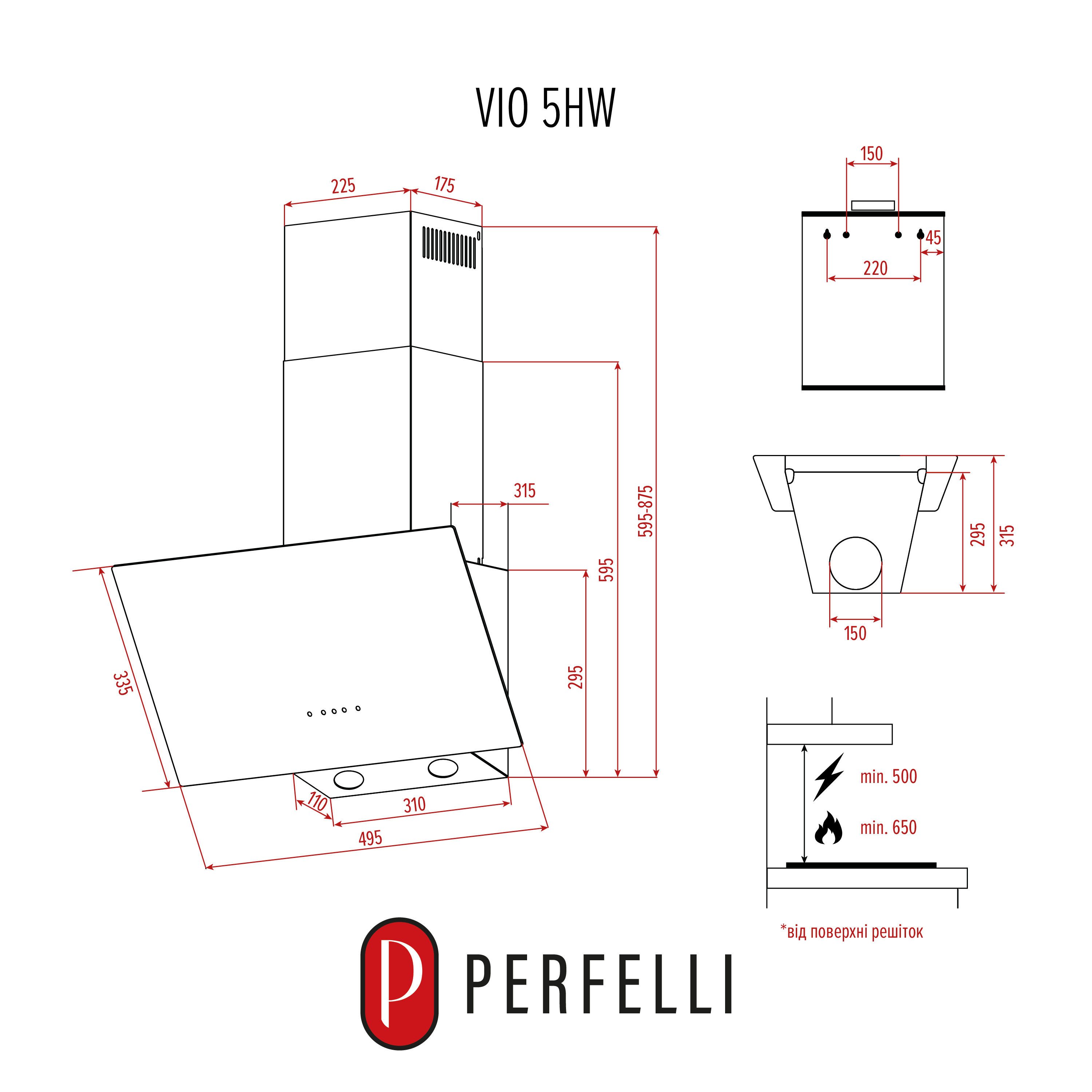 Perfelli 5905563502129 - зображення 13 Витяжка декоративна похила PERFELLI VIO 5HW NERO - зображення 13