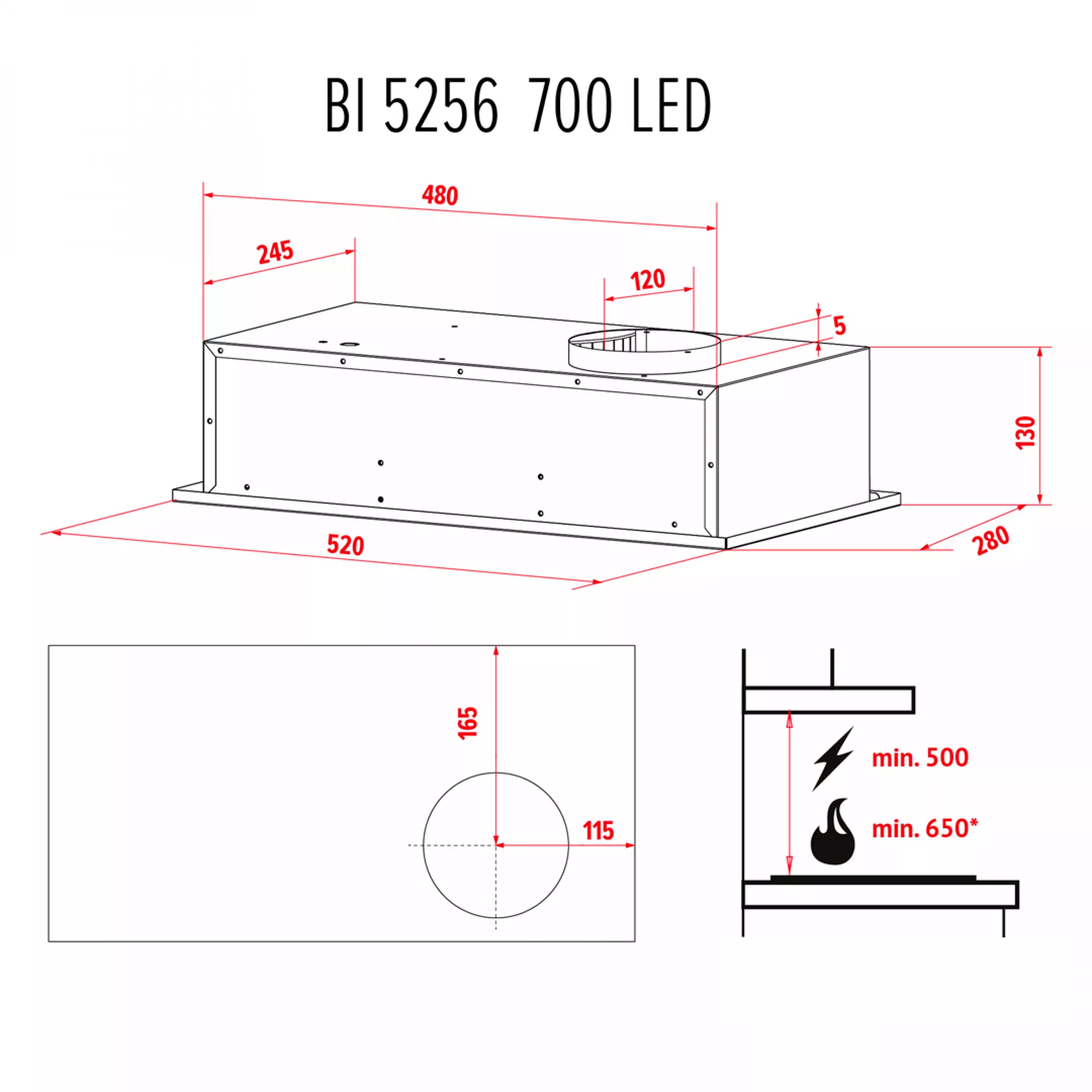 ➤Купити витяжку повновбудовану Perfelli BI 5256 BL 700 LED в