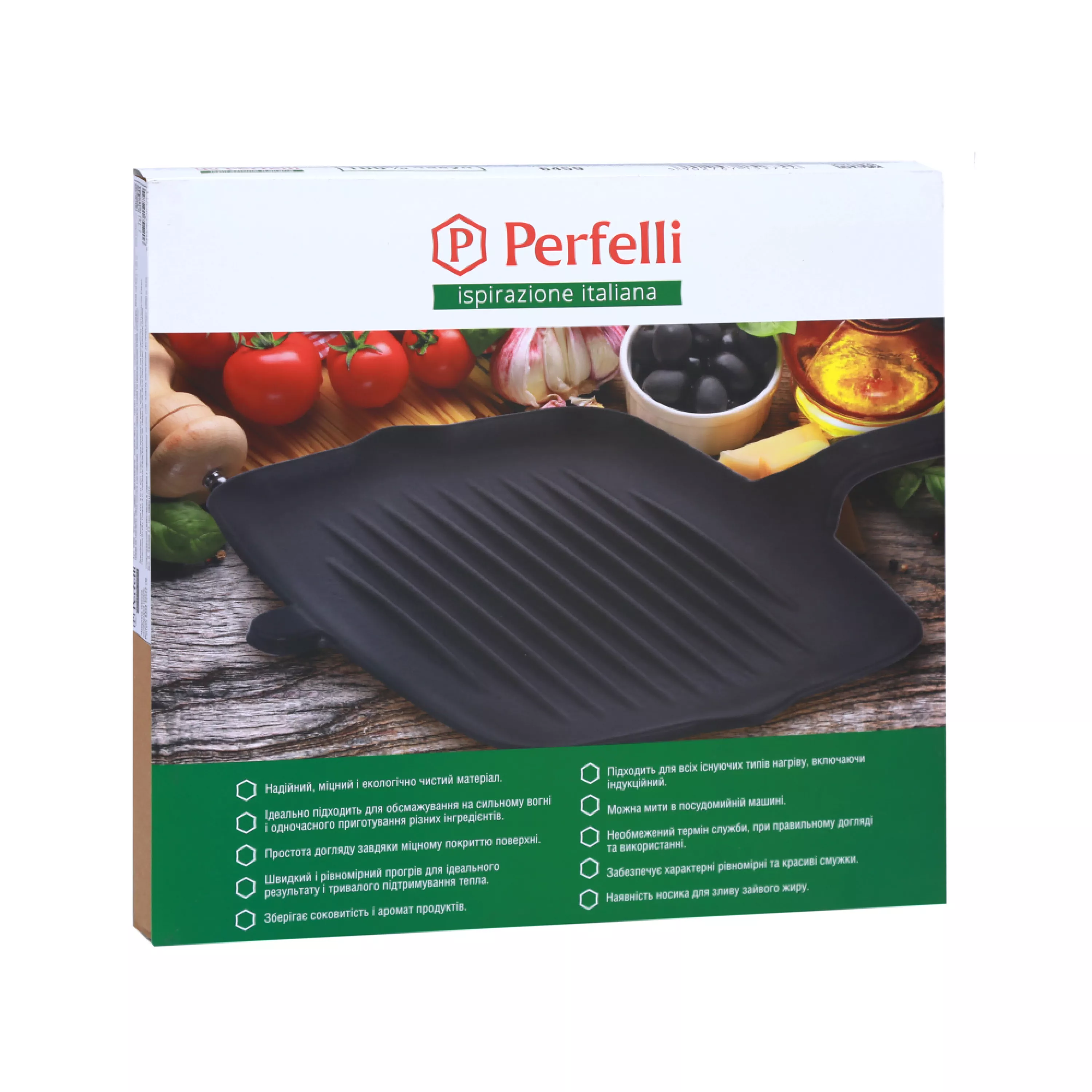 Perfelli 5902767152754 - зображення 7 Чавунна плоска сковорода гриль Perfelli 6459 32х22 см - зображення 7