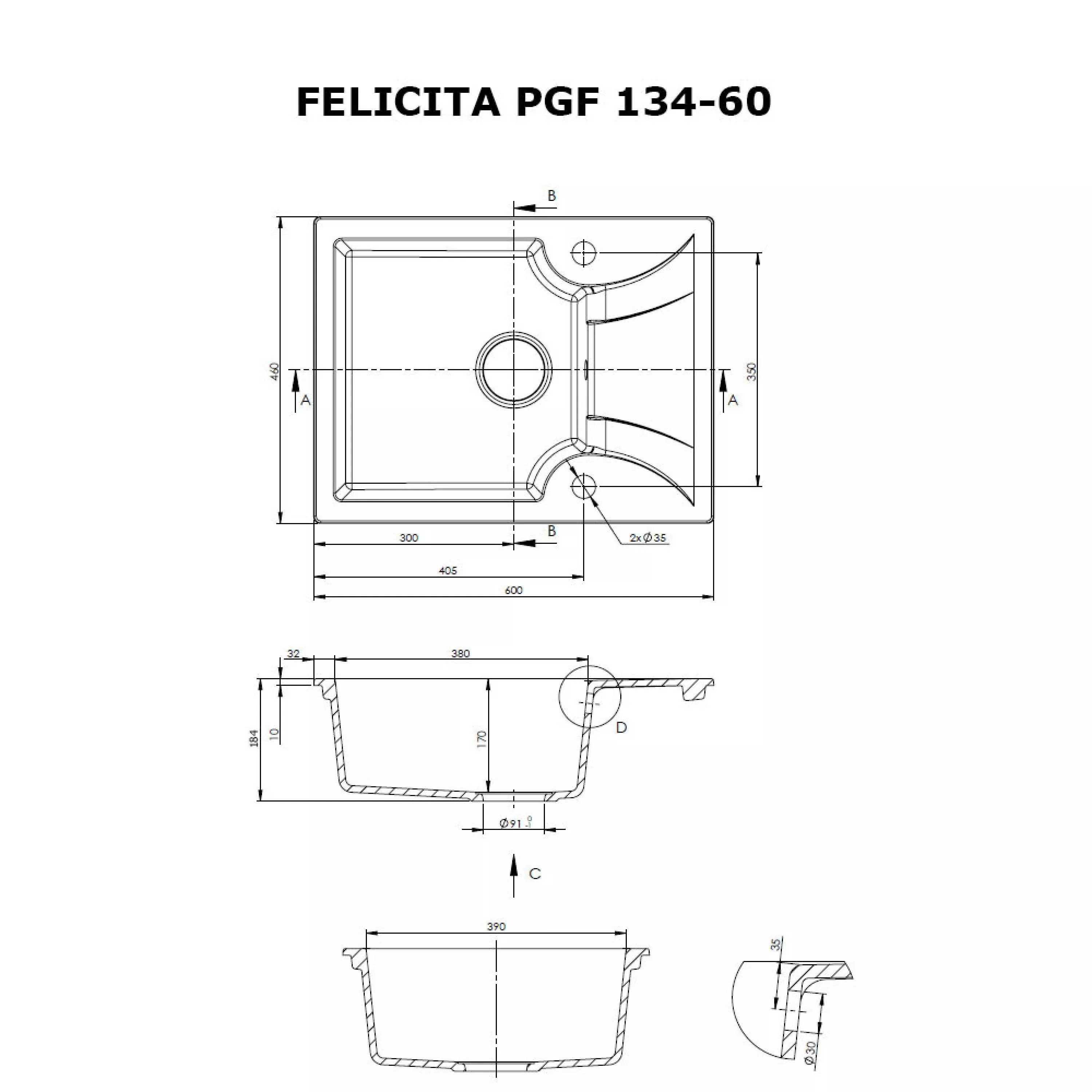 Perfelli 5902767150033 - зображення 5 Мийка кухонна гранітна Perfelli FELICITA PGF 134-60 WHITE - зображення 5